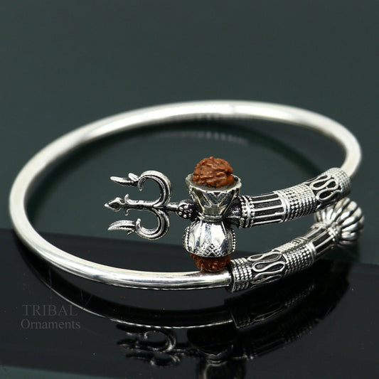 Amazing design pure 925 sterling silver handmade Shiva rudraksha Trishul bangle bracelet kada, excellent Bahubali trident kada gift nsk462 - TRIBAL ORNAMENTS