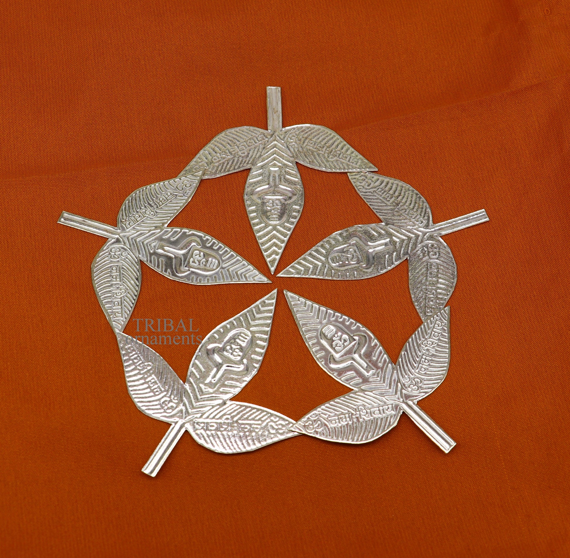 6.5cm Lord Shiva bel Patra Solid silver handmade solid belva patra, shiva worshipping/ puja article, bel tree leaves for puja su675 - TRIBAL ORNAMENTS