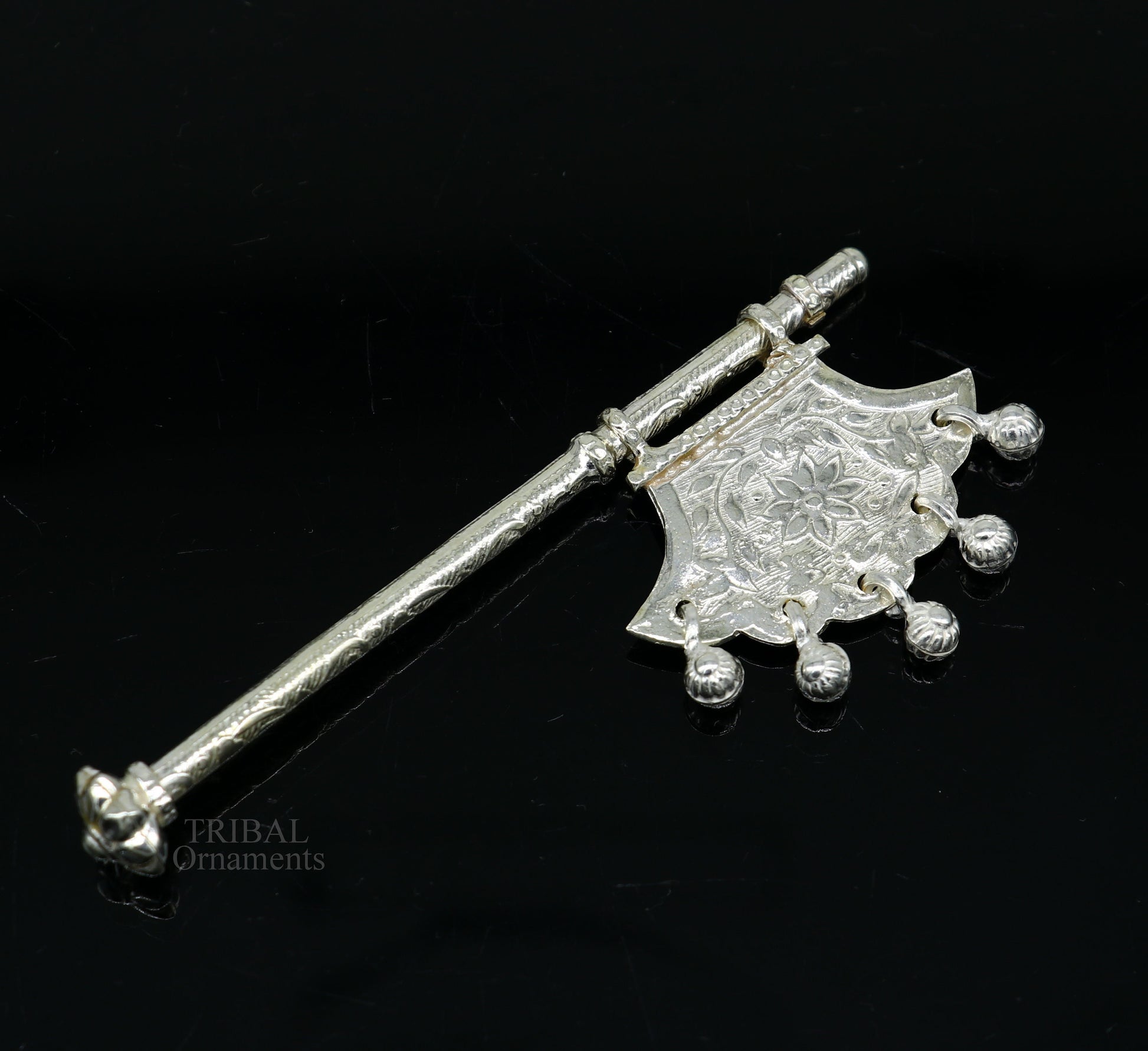 925 sterling silver pankhi, small fan or pankhi for god puja, best gifting to laddu gopala krishna, silver hand fan puja article su688 - TRIBAL ORNAMENTS