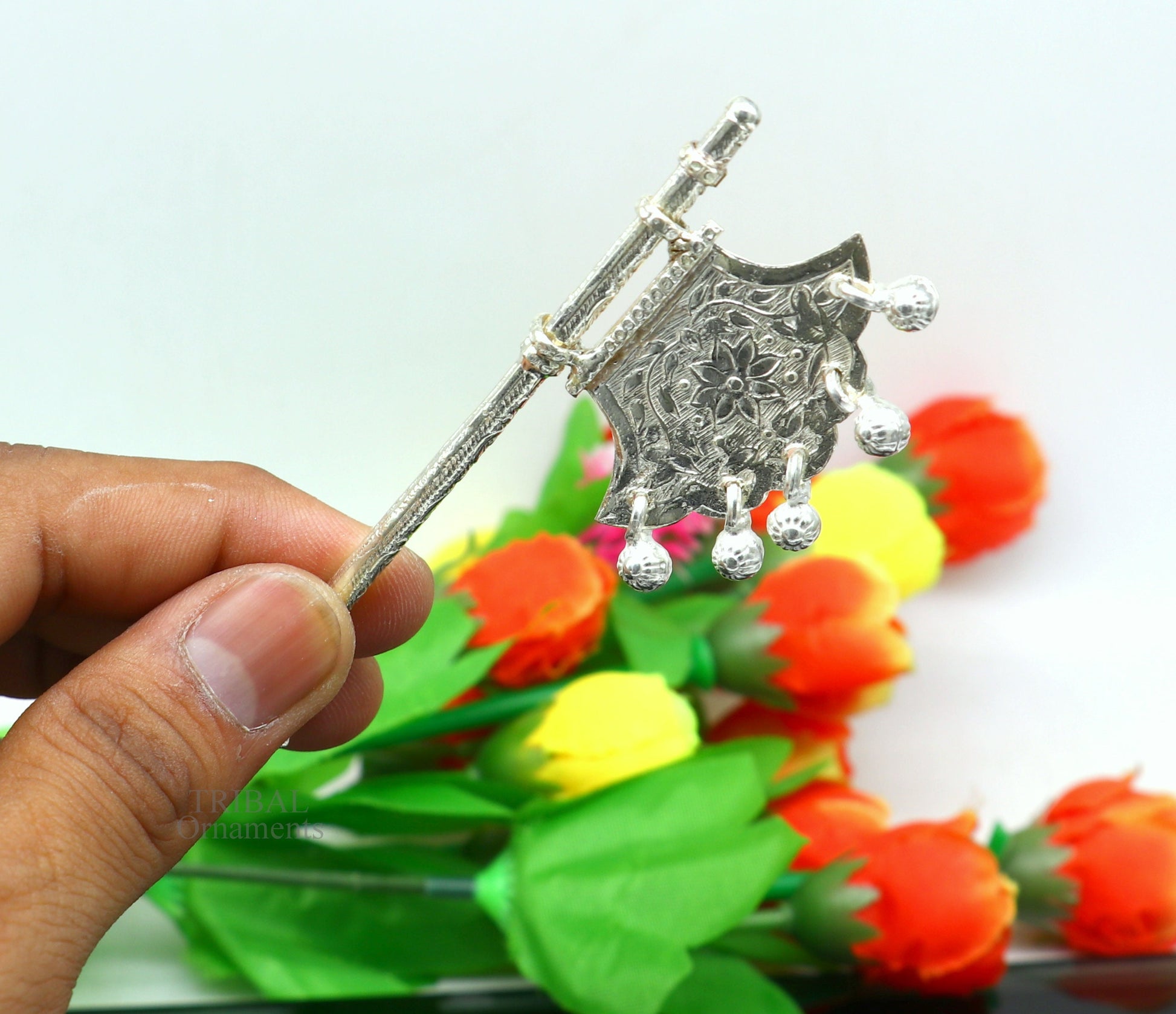925 sterling silver pankhi, small fan or pankhi for god puja, best gifting to laddu gopala krishna, silver hand fan puja article su688 - TRIBAL ORNAMENTS