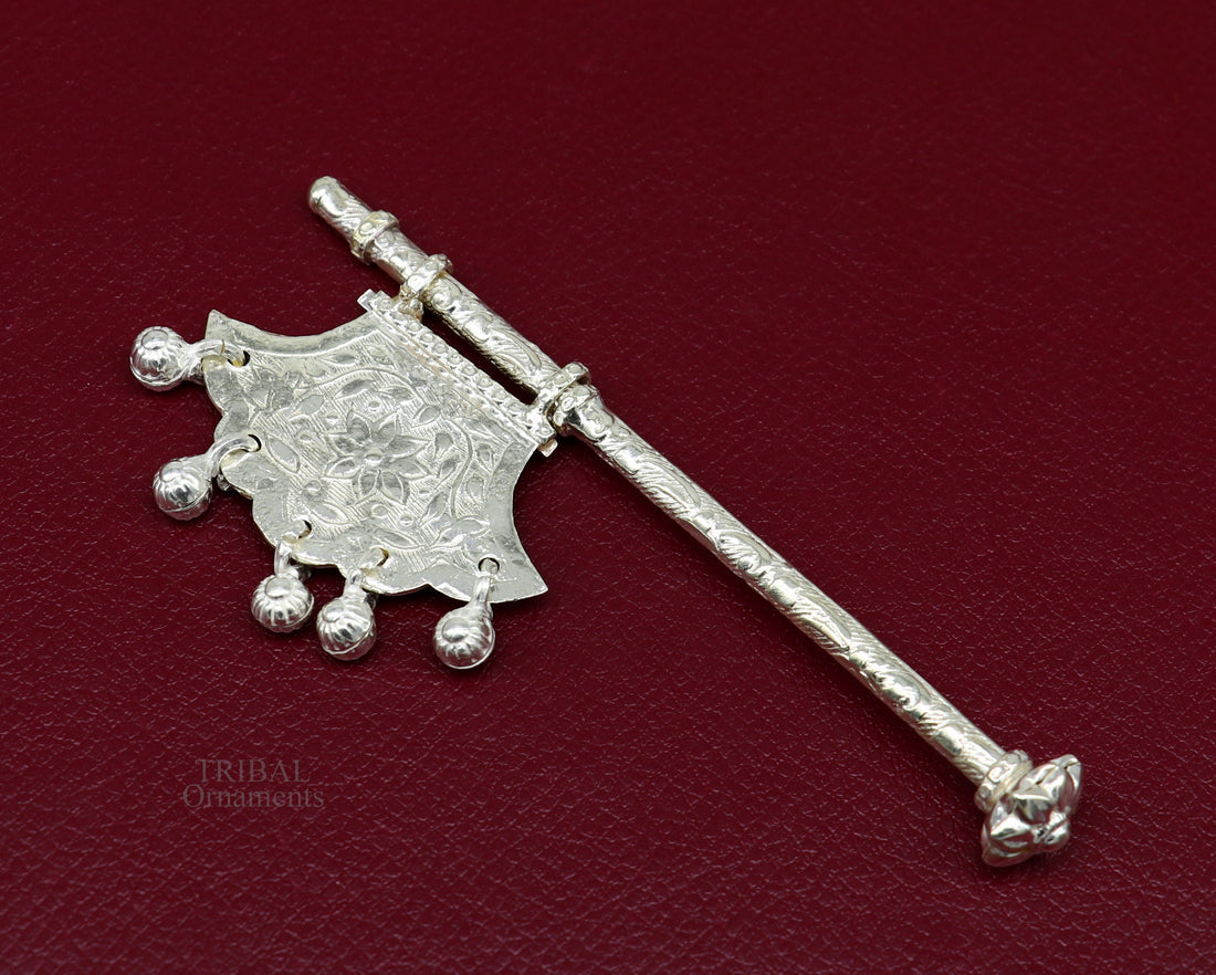 925 sterling silver pankhi, small fan or pankhi for god puja, best gifting to laddu gopala krishna, silver hand fan puja article su688 - TRIBAL ORNAMENTS