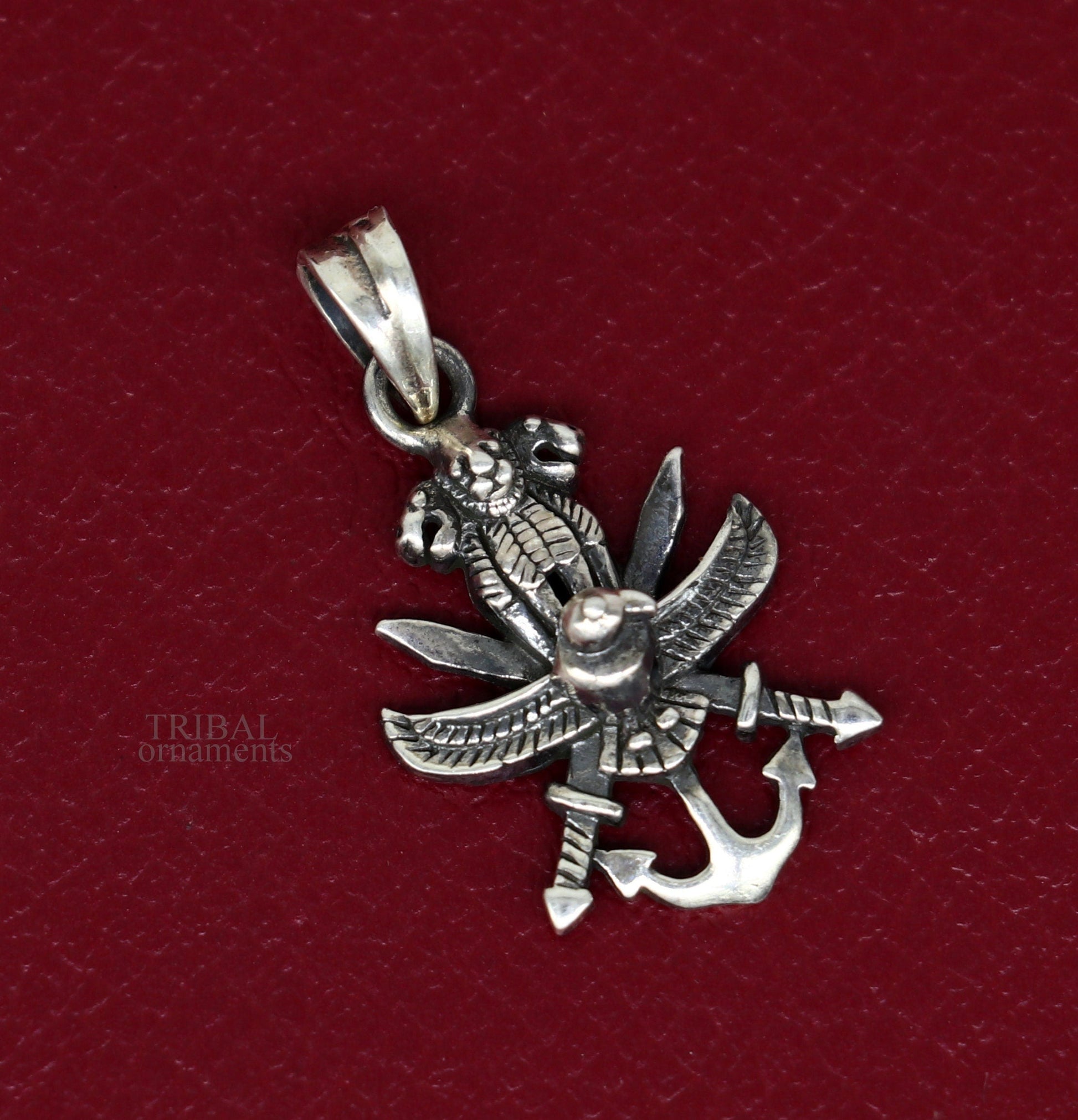 925 sterling silver handmade gorgeous unique design Indian army logo pendant excellent gifting tribal jewelry best gift to him  ssp1515 - TRIBAL ORNAMENTS