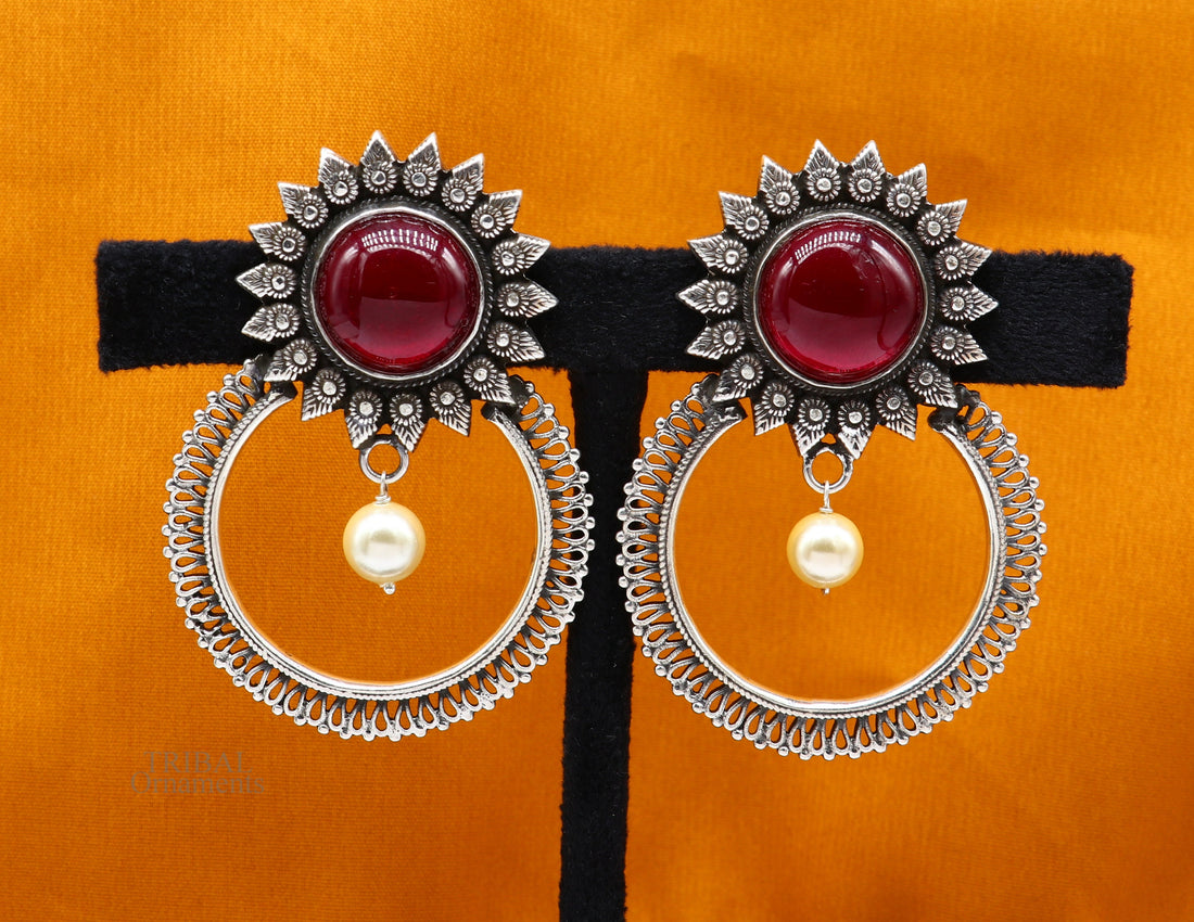 925 sterling silver traditional style handmade fabulous red glossy stone Stud earrings tribal ethnic style earring ear1149 - TRIBAL ORNAMENTS