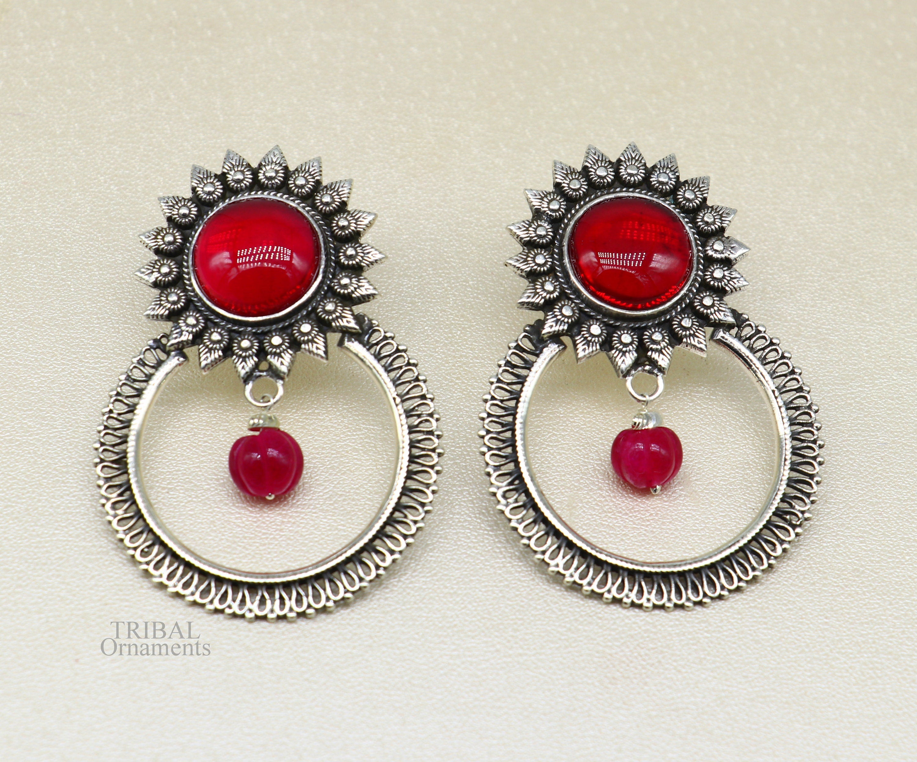 Traditional green and red kundan earrings set