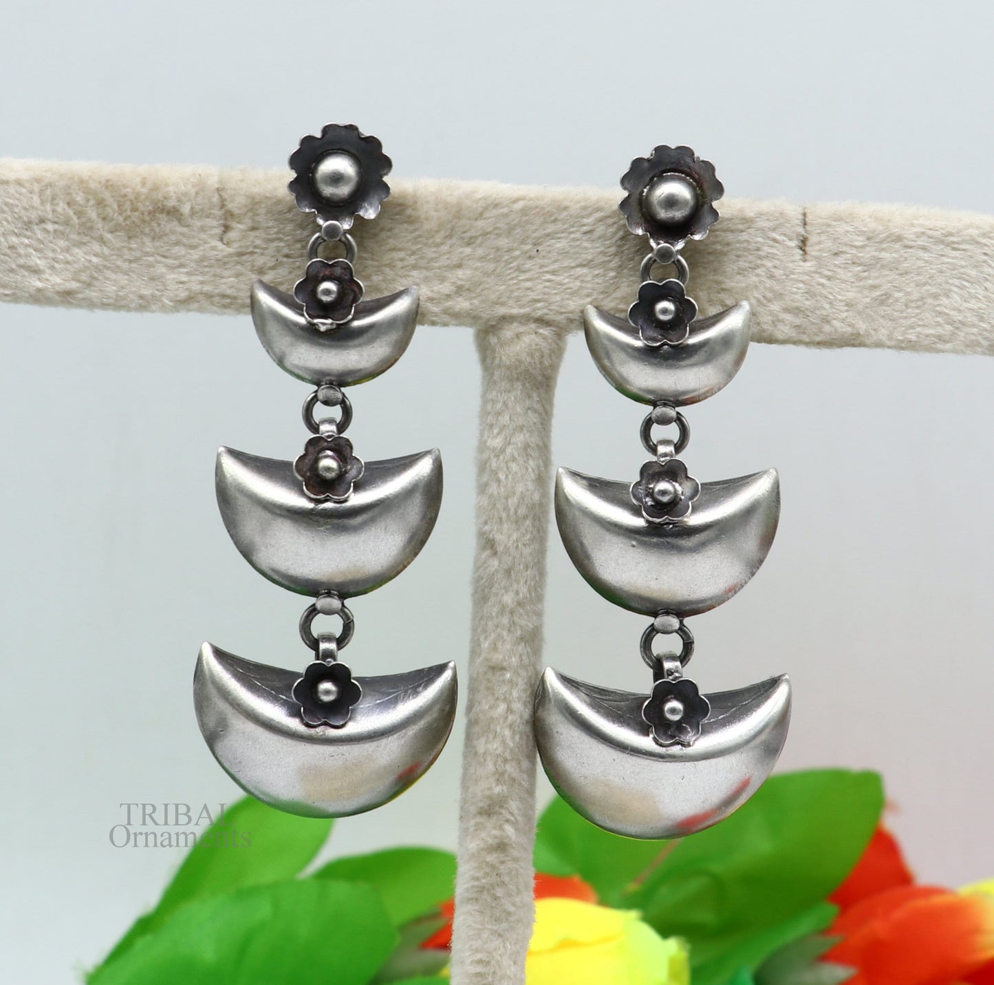 925 sterling silver tribal Earrings,half moon earrings, stud earring hanging drop dangle jewelry wedding party tribal jewelry ear1098 - TRIBAL ORNAMENTS