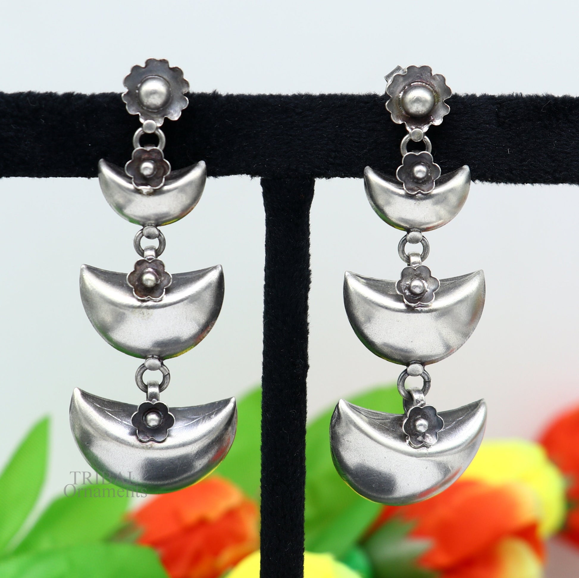 925 sterling silver tribal Earrings,half moon earrings, stud earring hanging drop dangle jewelry wedding party tribal jewelry ear1098 - TRIBAL ORNAMENTS