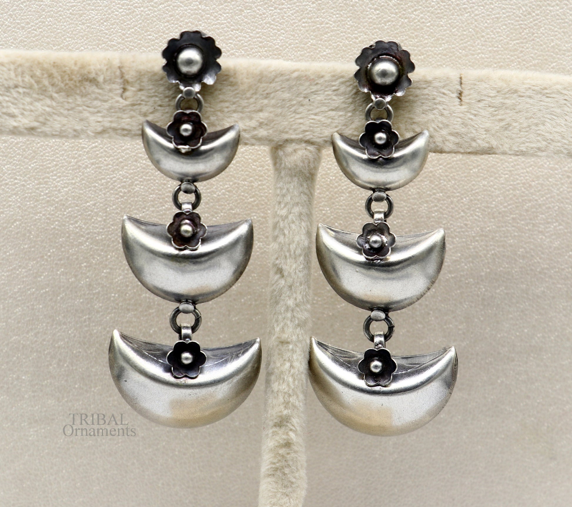 925 sterling silver tribal Earrings,half moon earrings, stud earring hanging drop dangle jewelry wedding party tribal jewelry ear1098 - TRIBAL ORNAMENTS