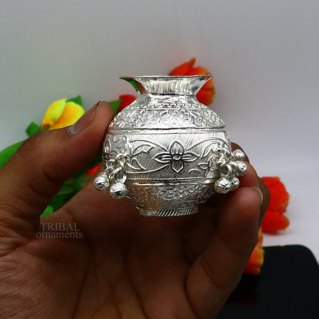 925 sterling silver handmade plain small Kalash or pot, unique special silver puja article, water or milk kalash pot india su703 - TRIBAL ORNAMENTS