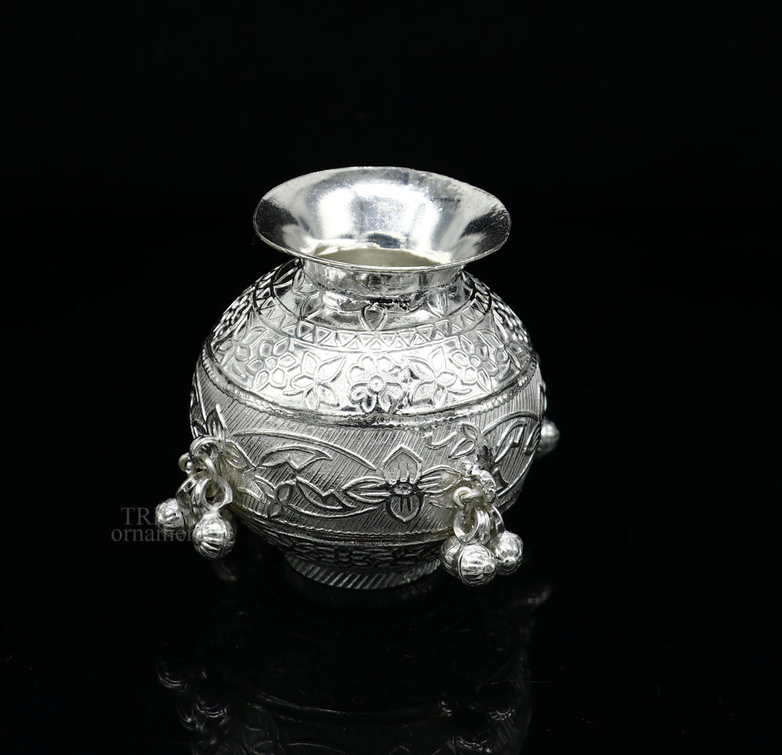 925 sterling silver handmade plain small Kalash or pot, unique special silver puja article, water or milk kalash pot india su703 - TRIBAL ORNAMENTS