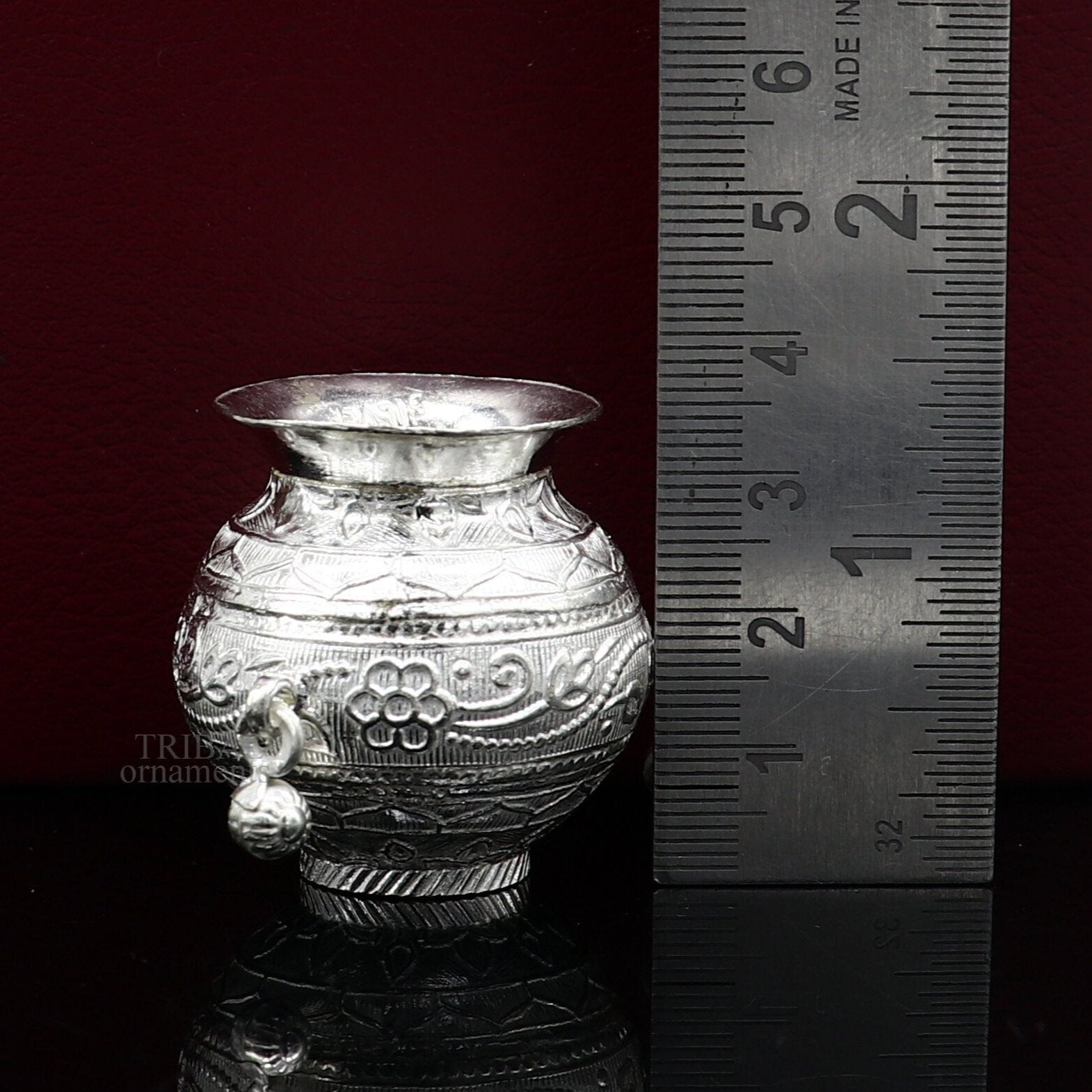 Exclusive 925 sterling silver handmade plain small Kalash or pot, unique special silver puja article, water or milk kalash pot india su705 - TRIBAL ORNAMENTS