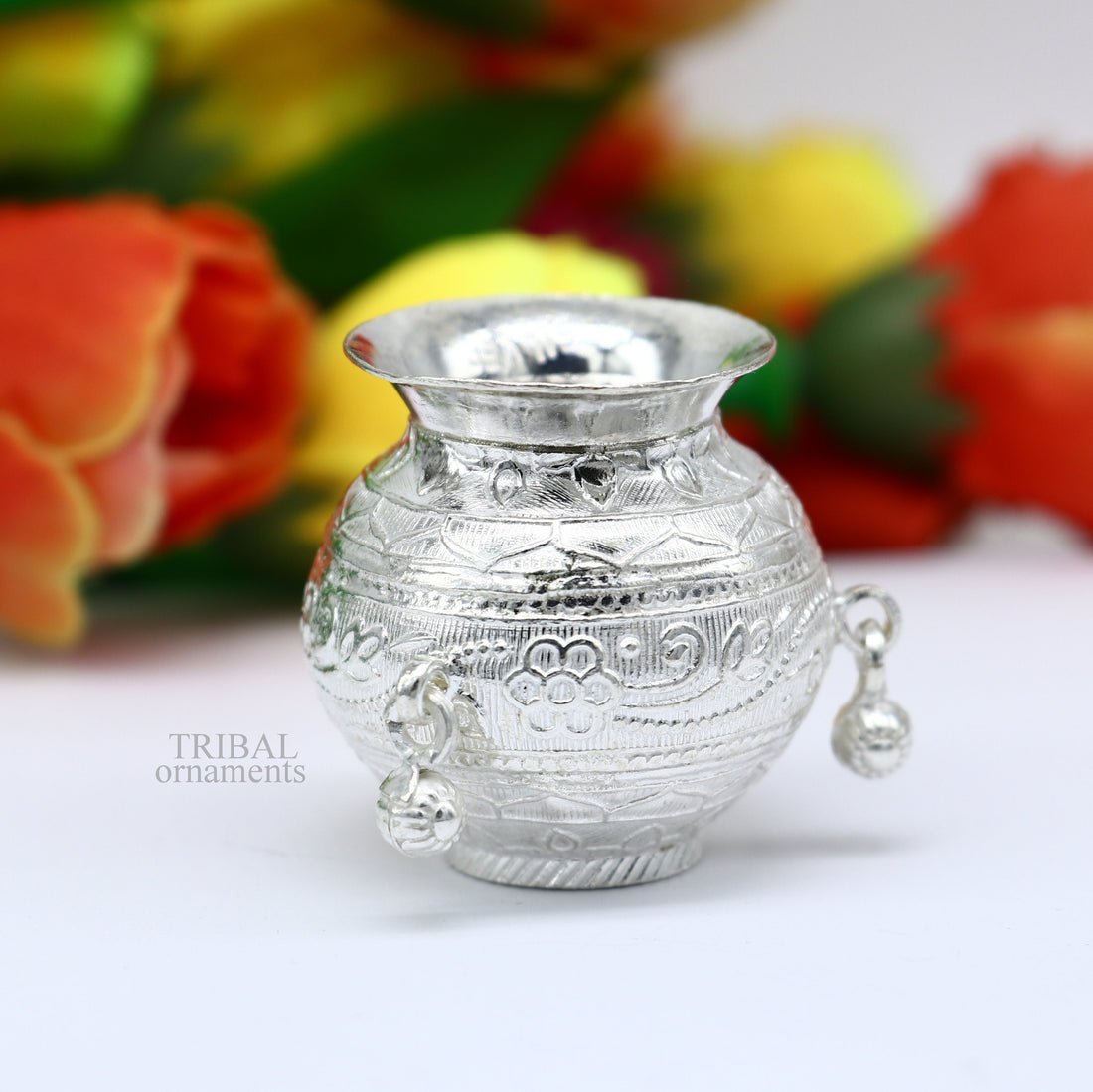 Exclusive 925 sterling silver handmade plain small Kalash or pot, unique special silver puja article, water or milk kalash pot india su705 - TRIBAL ORNAMENTS