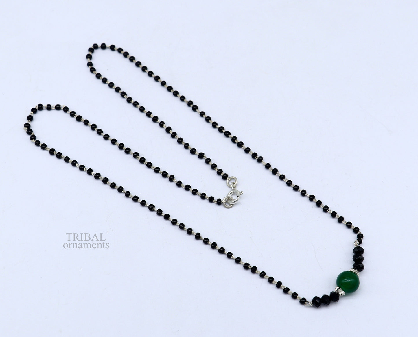 Exclusive 925 sterling silver black beads chain necklace, gorgeous small stone design pendant, Mangalsutra chain beaded necklace set329 - TRIBAL ORNAMENTS