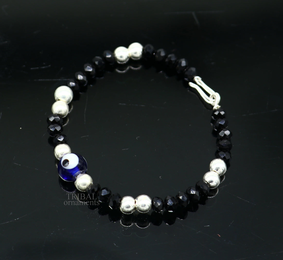 5" 925 sterling silver handmade beaded evil eye bracelet, amazing stylish unisex kids bracelet  jewelry bbr27 - TRIBAL ORNAMENTS