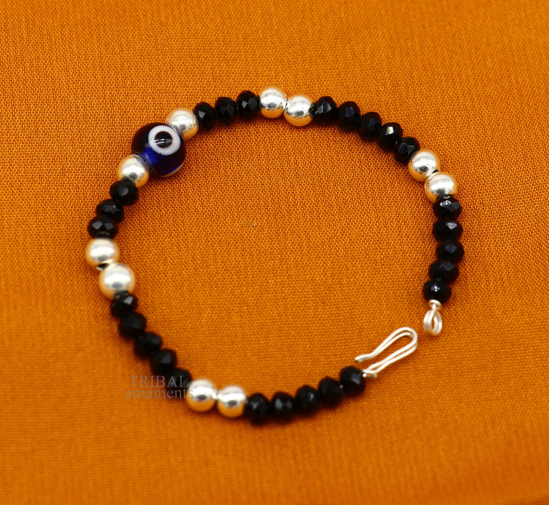 5" 925 sterling silver handmade beaded evil eye bracelet, amazing stylish unisex kids bracelet  jewelry bbr27 - TRIBAL ORNAMENTS