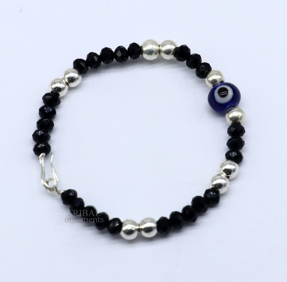 5" 925 sterling silver handmade beaded evil eye bracelet, amazing stylish unisex kids bracelet  jewelry bbr27 - TRIBAL ORNAMENTS