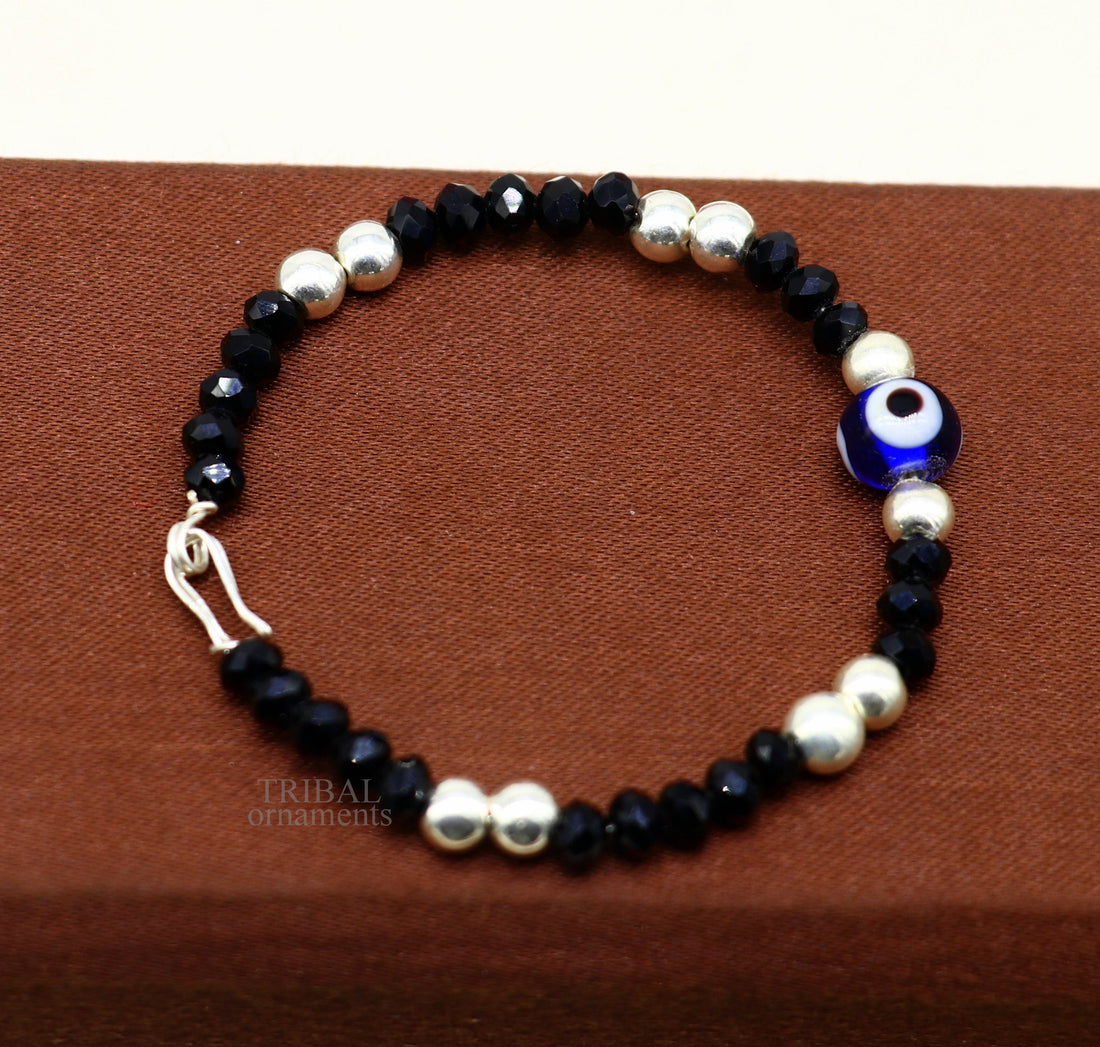 5" 925 sterling silver handmade beaded evil eye bracelet, amazing stylish unisex kids bracelet  jewelry bbr27 - TRIBAL ORNAMENTS