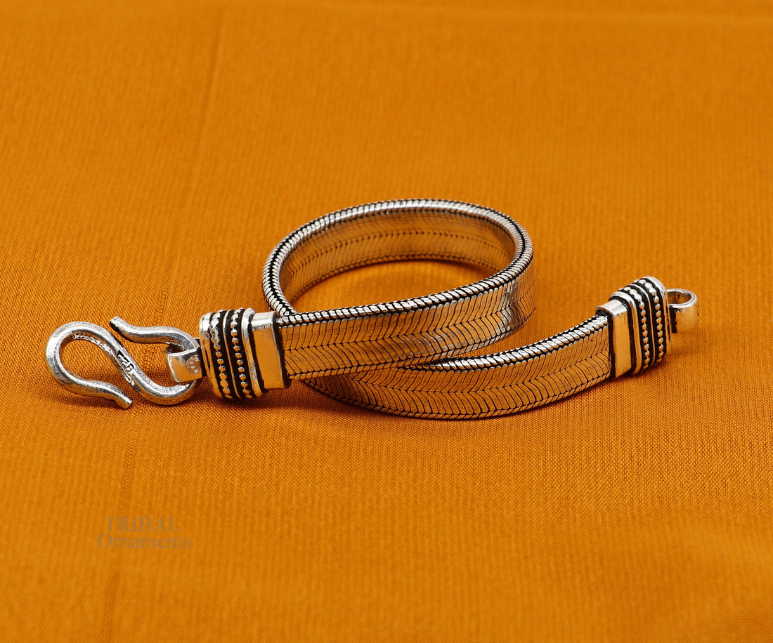 Vintage style solid 925 sterling silver handmade gorgeous wheat chain flexible bracelet belt unisex jewelry from Rajasthan India nsbr538 - TRIBAL ORNAMENTS