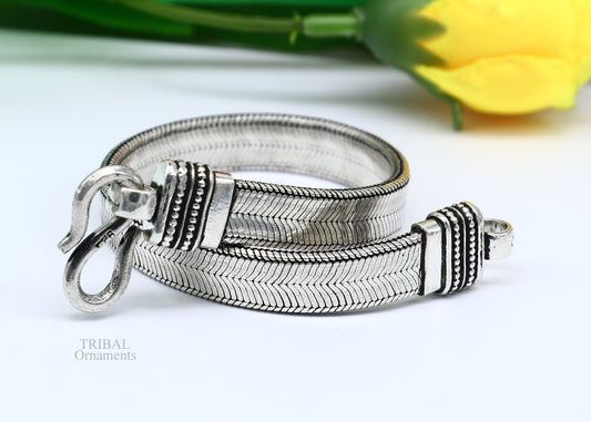 Vintage style solid 925 sterling silver handmade gorgeous wheat chain flexible bracelet belt unisex jewelry from Rajasthan India nsbr538 - TRIBAL ORNAMENTS