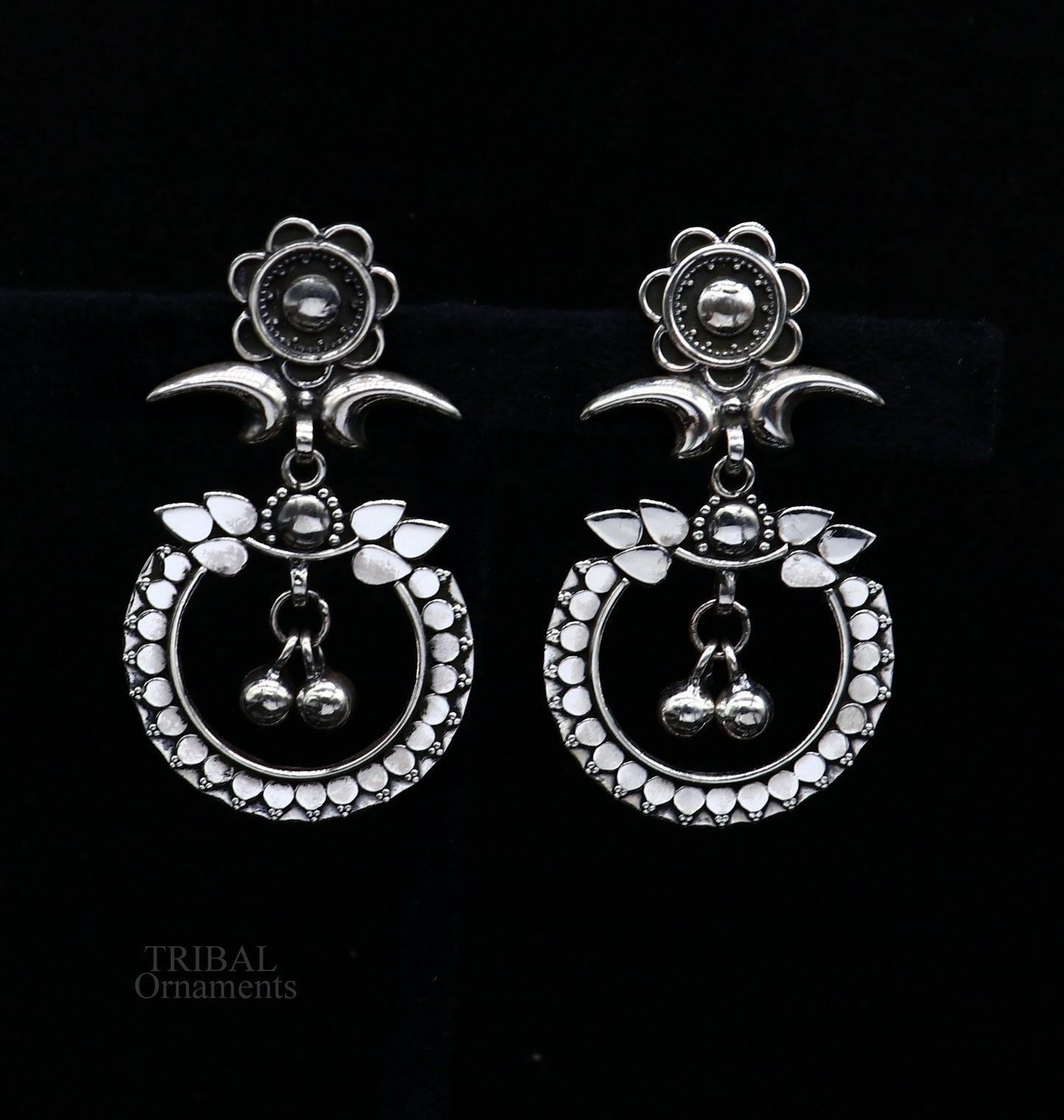 925 silver drop dangle chandbali design stud earring, earring tribal belly dance temple jewelry vintage india ear1081 - TRIBAL ORNAMENTS