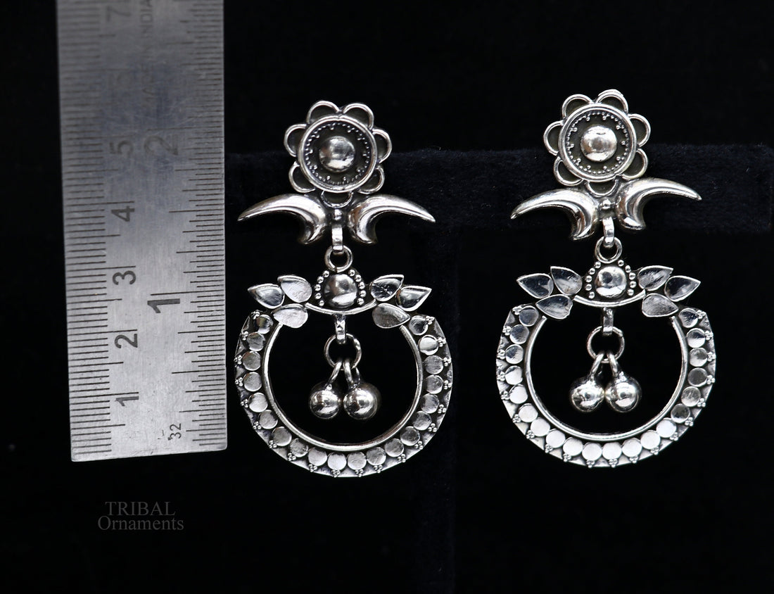 925 silver drop dangle chandbali design stud earring, earring tribal belly dance temple jewelry vintage india ear1081 - TRIBAL ORNAMENTS