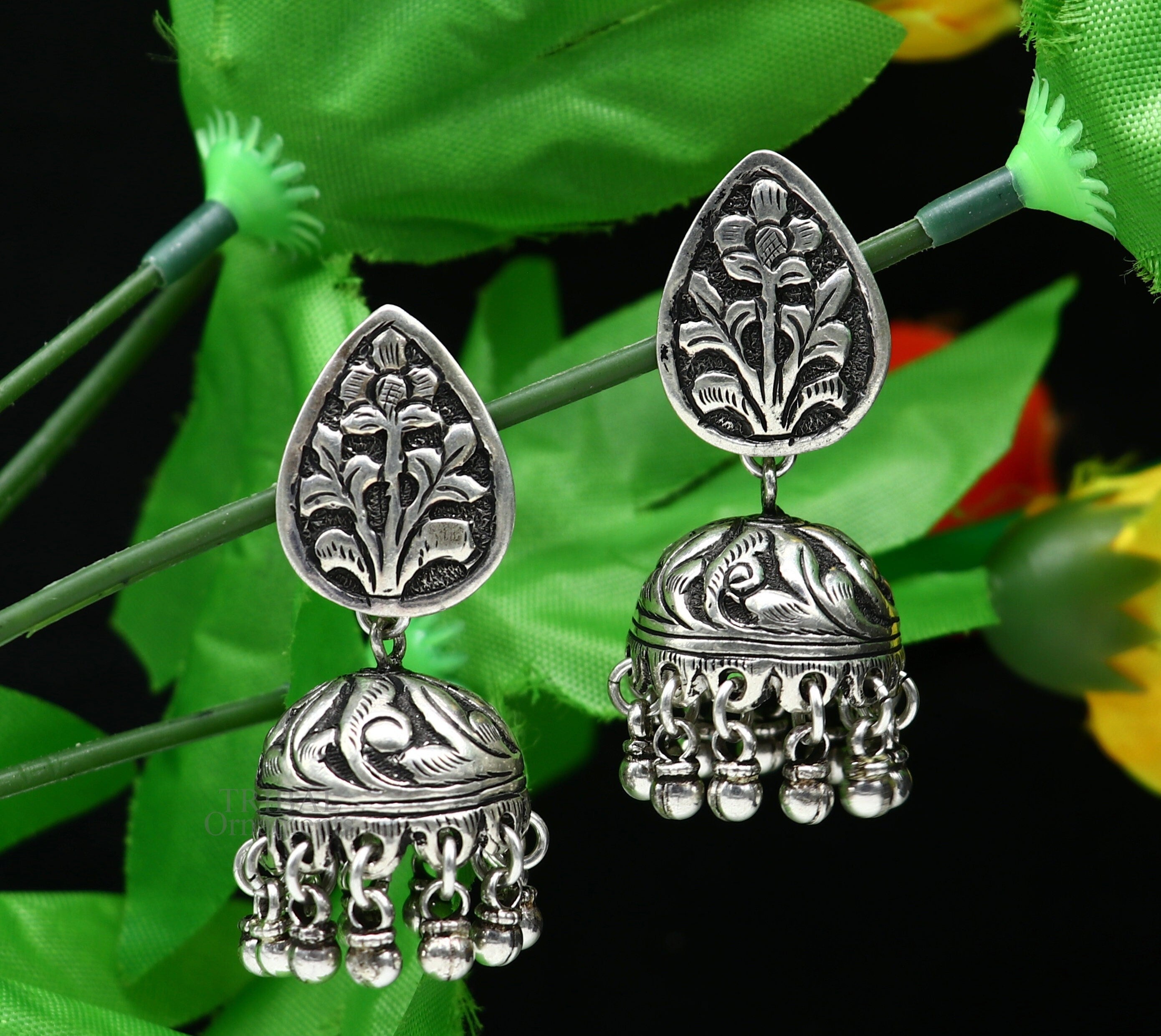 Oxidized Earrings with Floral Design  Anasuya Jewels