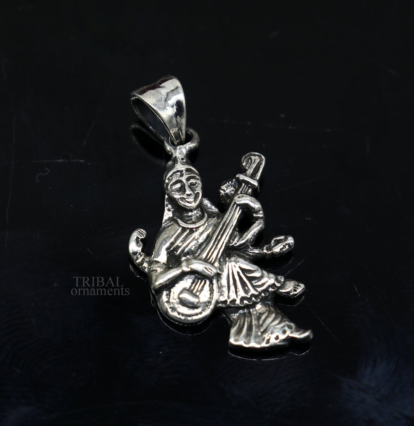 925 sterling silver unique design Goddess Saraswati/Sharda mataji pendant, goddess pendant good luck divine jewelry tribal jewelry ssp1743 - TRIBAL ORNAMENTS