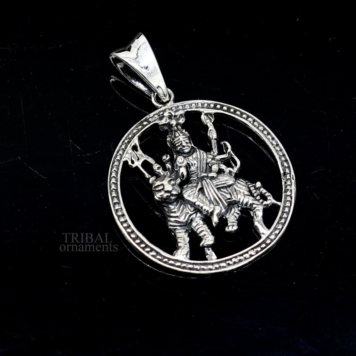 Divine 925 sterling silver Goddess bhawani/ Durga mataji with lion pendant, amazing unisex pendant locket goddess tribal jewelry ssp1560 - TRIBAL ORNAMENTS