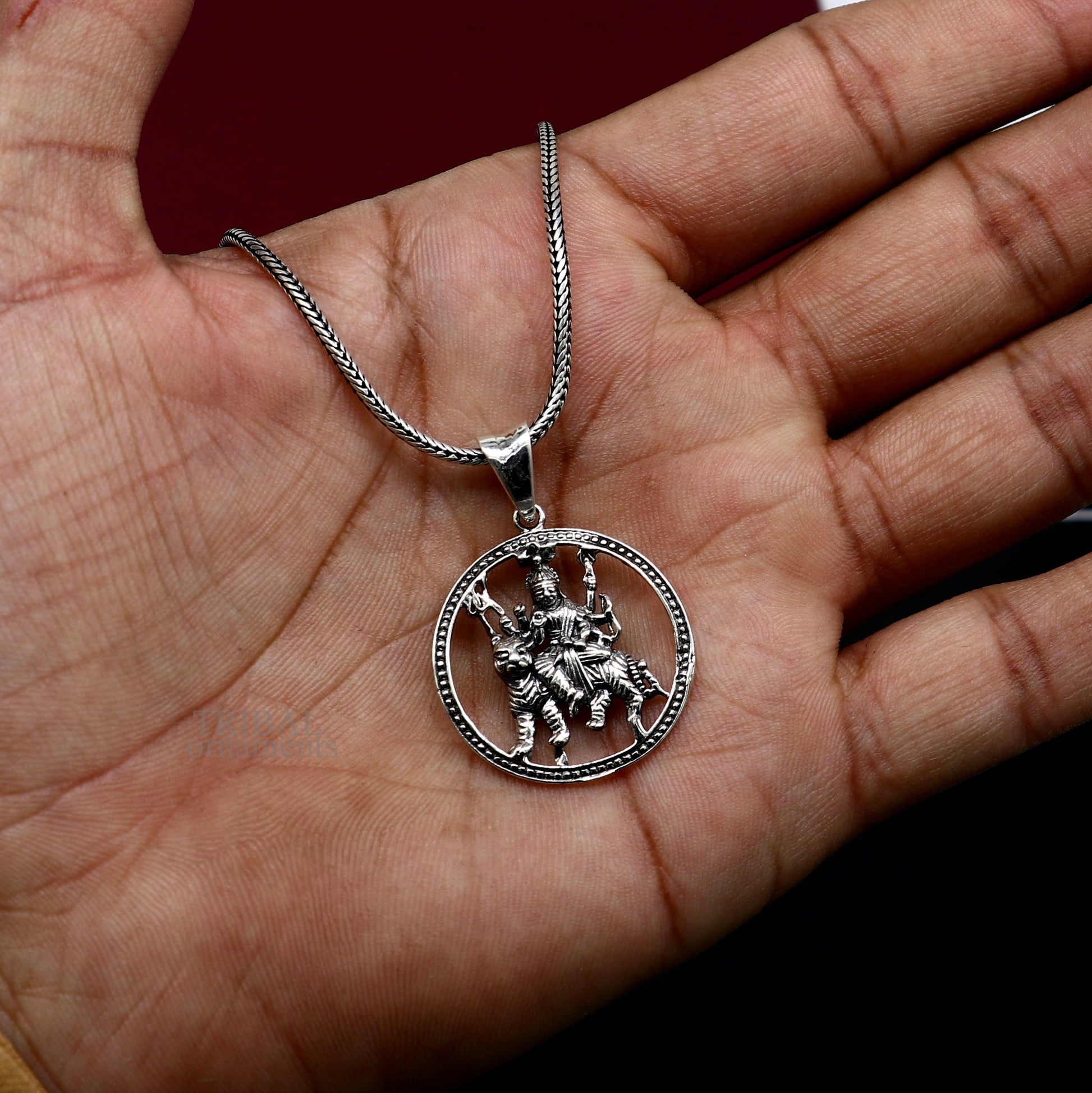 Divine 925 sterling silver Goddess bhawani/ Durga mataji with lion pendant, amazing unisex pendant locket goddess tribal jewelry ssp1560 - TRIBAL ORNAMENTS
