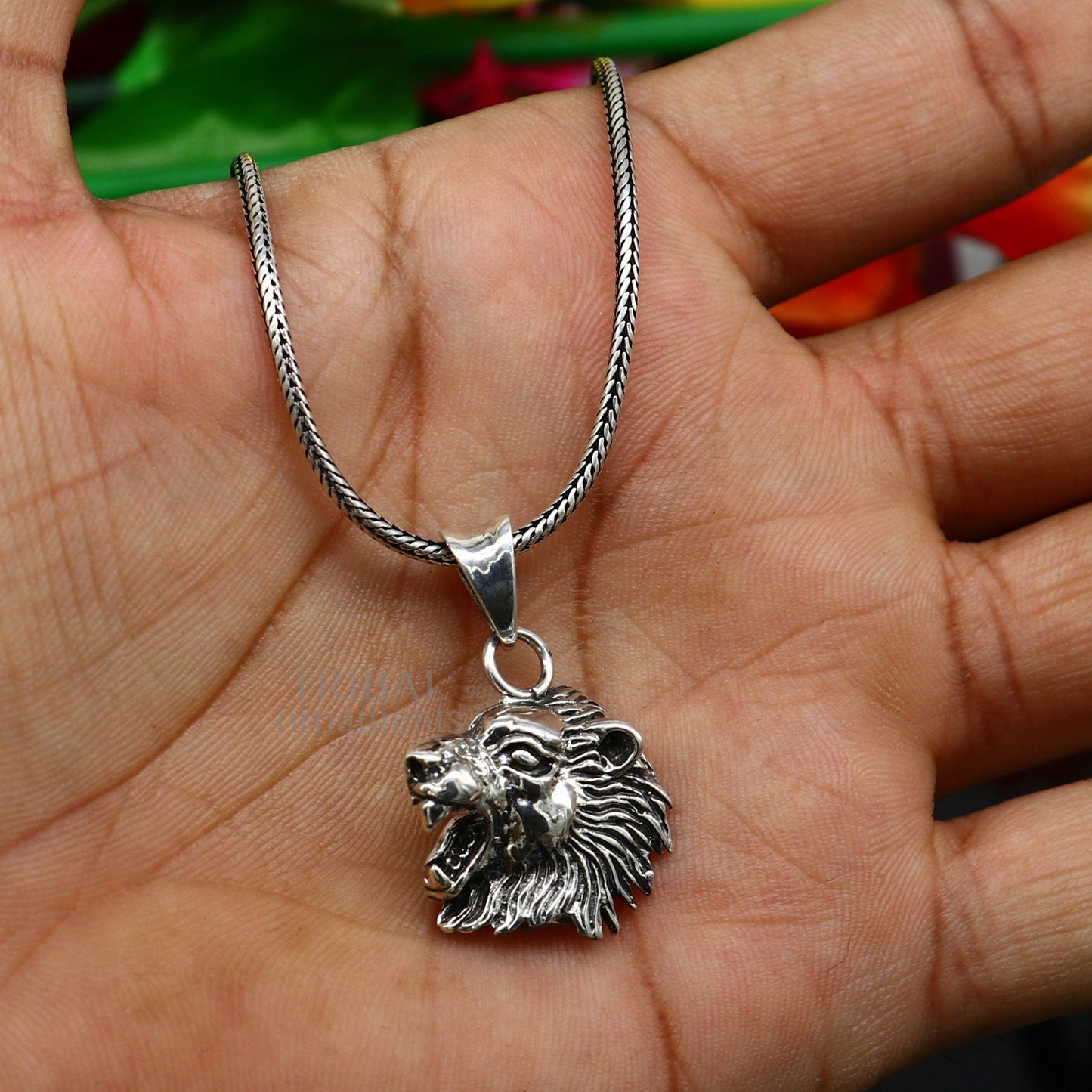 Elegant divine 925 sterling silver handmade lion face design pendant solid pendant, best unisex gifting jewelry from india ssp1573 - TRIBAL ORNAMENTS