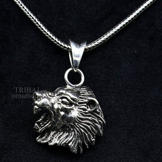 Elegant divine 925 sterling silver handmade lion face design pendant solid pendant, best unisex gifting jewelry from india ssp1573 - TRIBAL ORNAMENTS