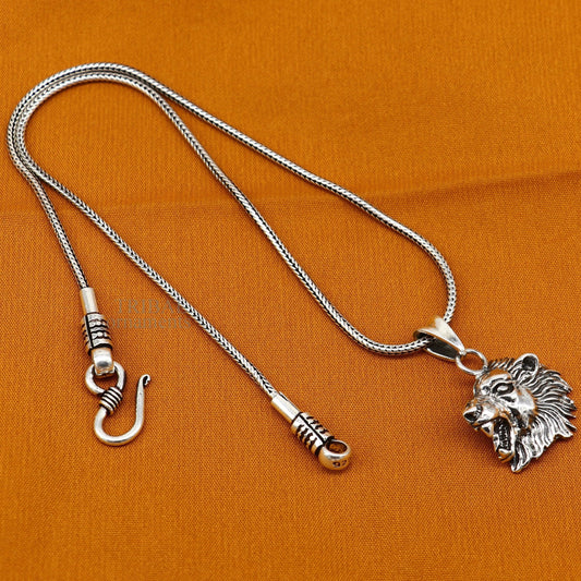 Elegant divine 925 sterling silver handmade lion face design pendant solid pendant, best unisex gifting jewelry from india ssp1573 - TRIBAL ORNAMENTS
