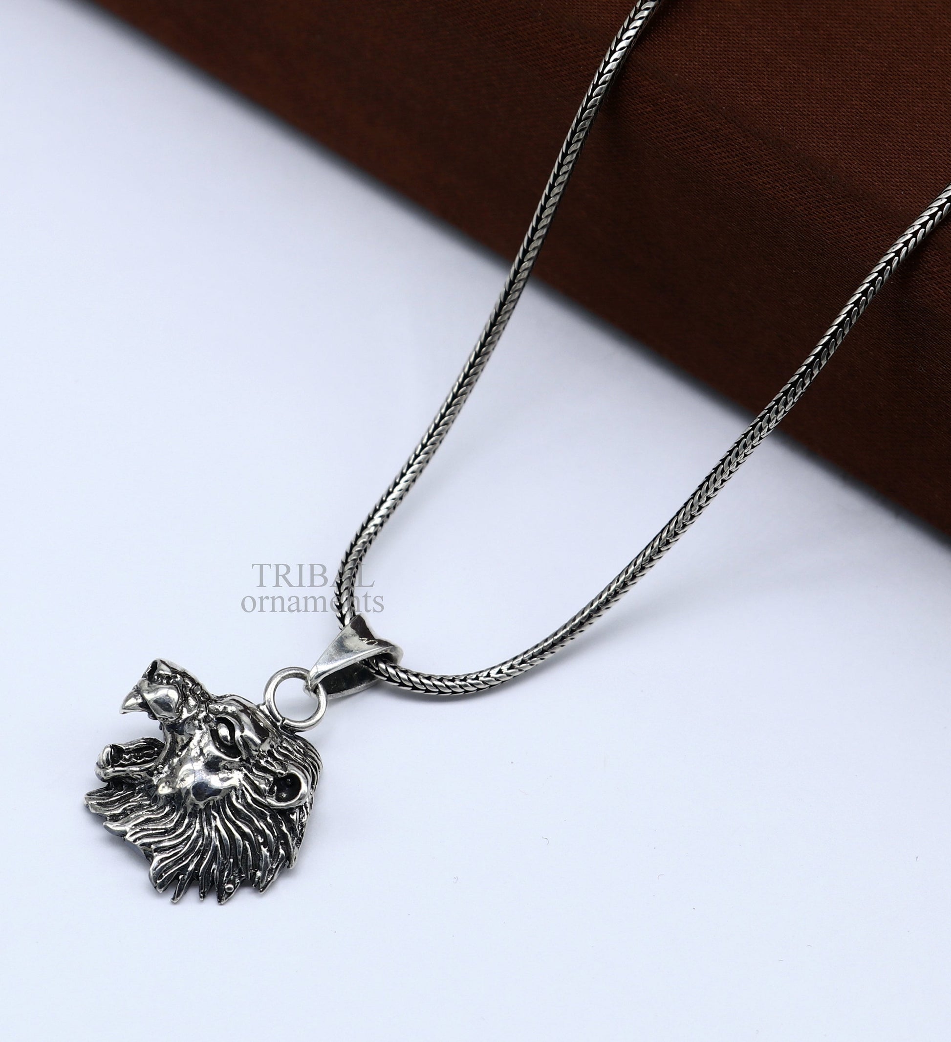 Elegant divine 925 sterling silver handmade lion face design pendant solid pendant, best unisex gifting jewelry from india ssp1573 - TRIBAL ORNAMENTS