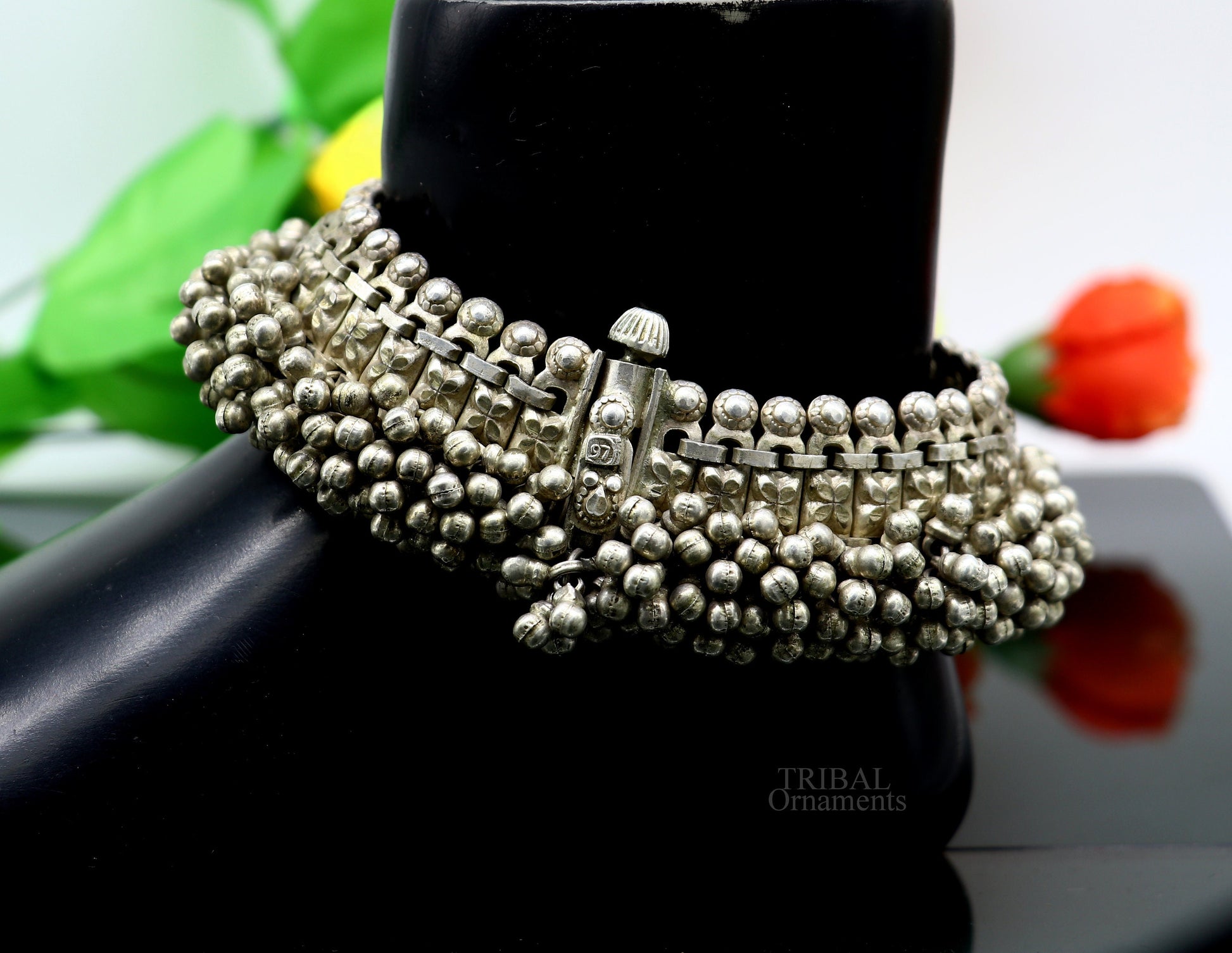 Vintage original antique silver handmade old anklets pair, ankle bracelet worn by Rajasthan tribal people, ethnic belly dance jewelry anko59 - TRIBAL ORNAMENTS