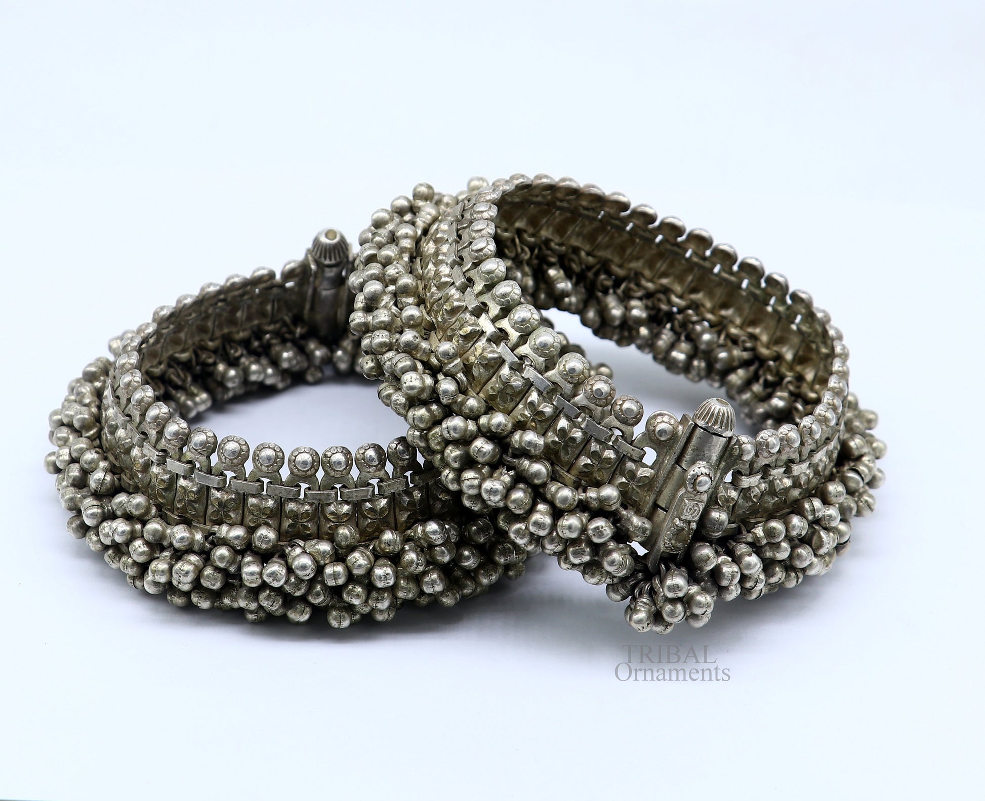 Vintage original antique silver handmade old anklets pair, ankle bracelet worn by Rajasthan tribal people, ethnic belly dance jewelry anko59 - TRIBAL ORNAMENTS
