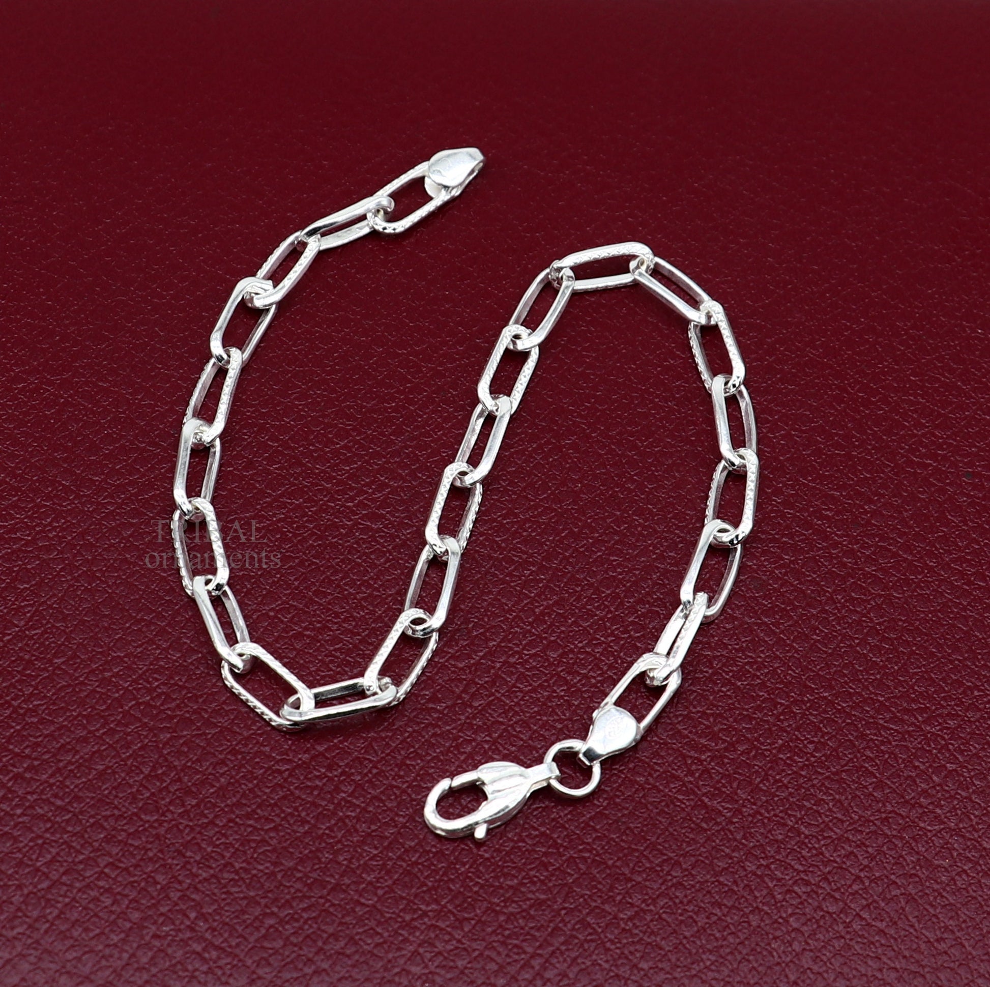 Sterling Silver Box Chain Bracelet 4mm, Rectangle Link Bracelet