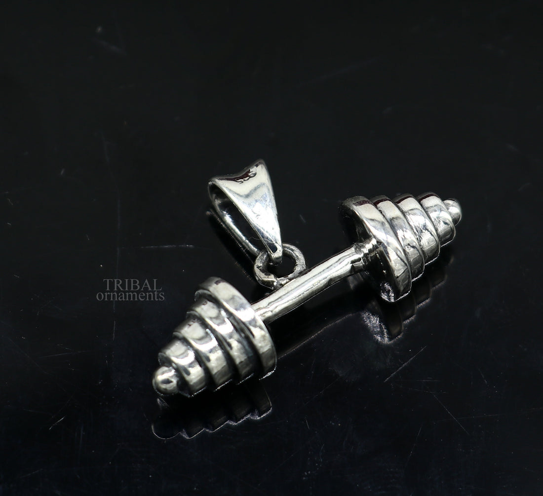 Exclusive design 925 sterling silver unique barbell dumbbell pendant, excellent design stylish unisex pendant jewelry from India ssp1725 - TRIBAL ORNAMENTS