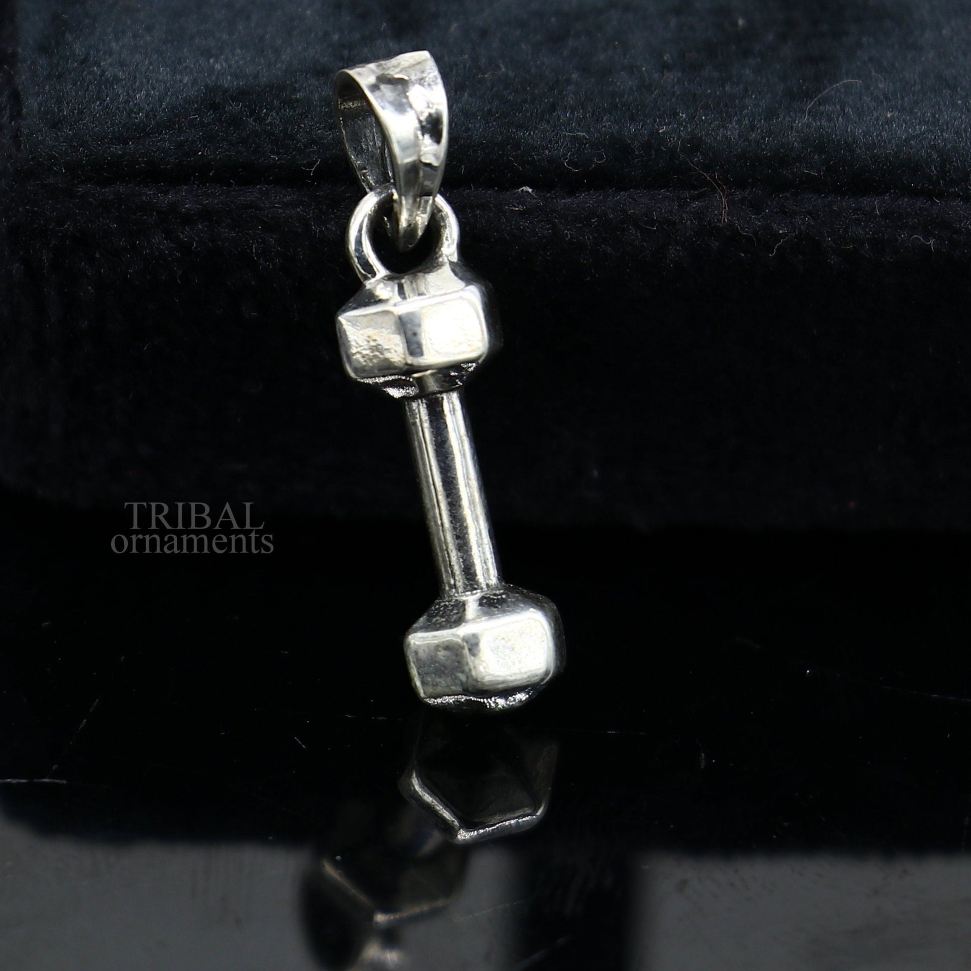 Elegant 925 sterling silver unique barbell dumbbell pendant, excellent design stylish unisex pendant jewelry from India ssp1720 - TRIBAL ORNAMENTS