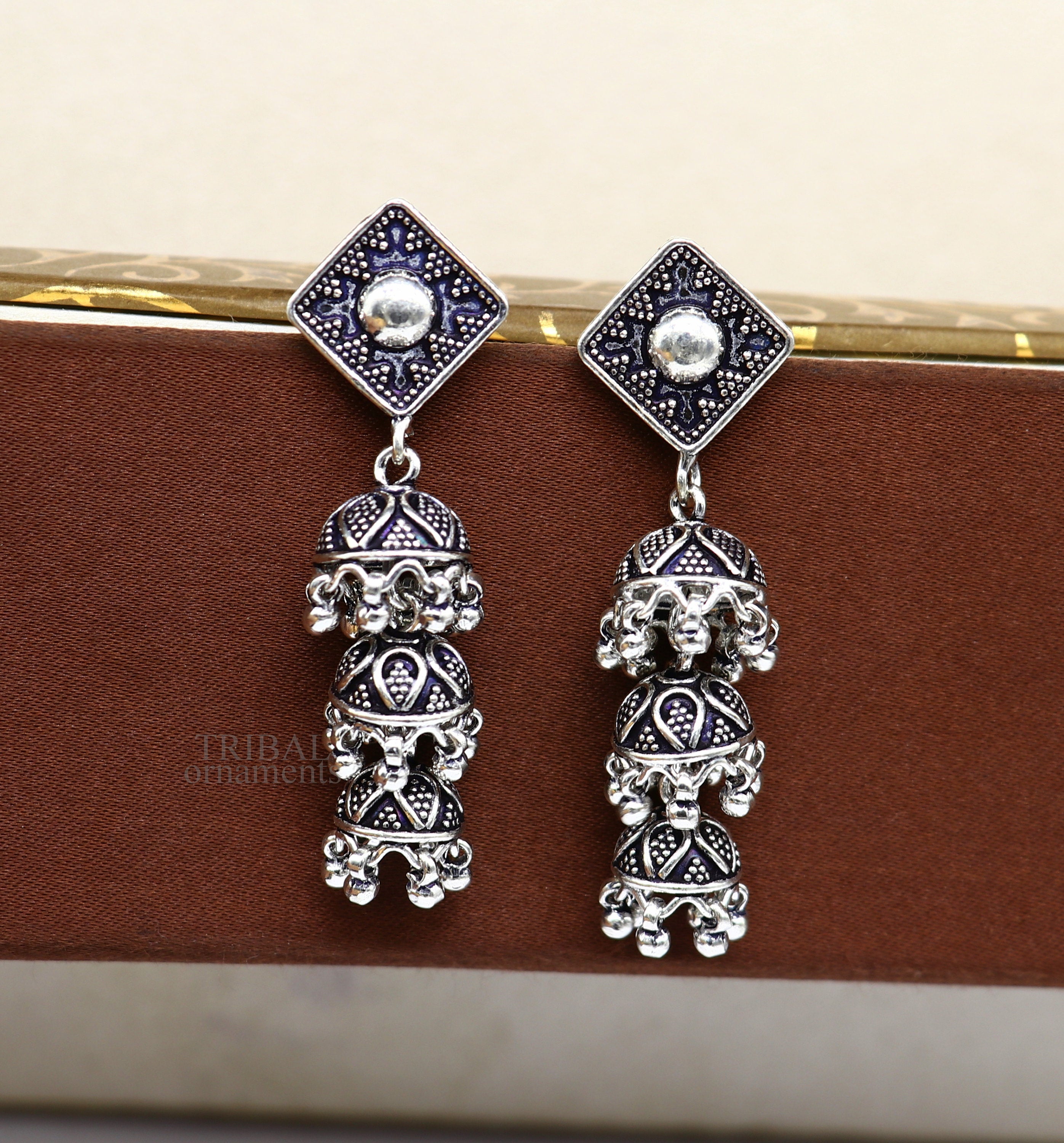 Kundan and green flower top ruby stones studded three jhoomki earrings –  Odara Jewellery