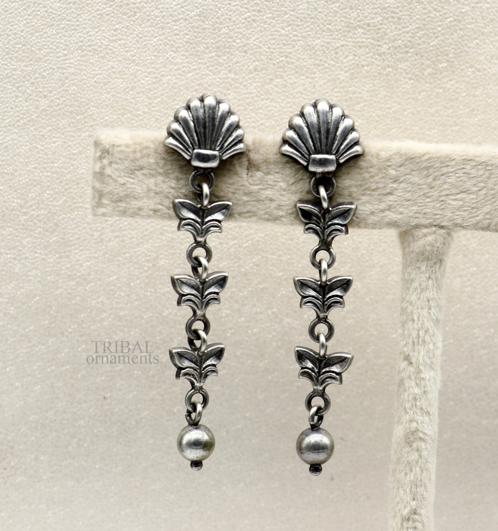 925 sterling silver handmade floral design drop dangle long light weight fancy girl's earring brides jewelry from india ear1142 - TRIBAL ORNAMENTS