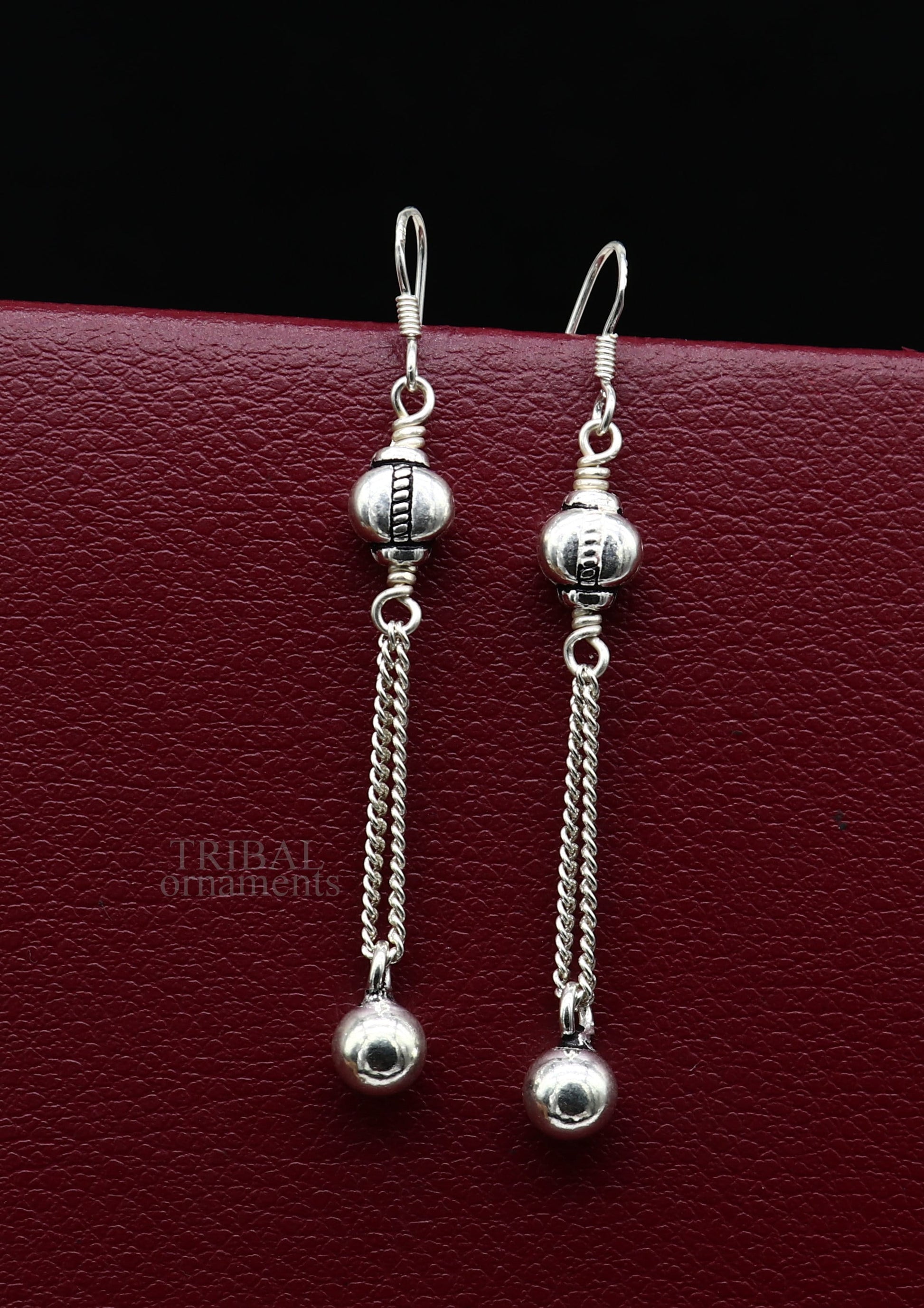 Exclusive 925 sterling silver handmade hook earrings with elegant fancy girl's hoops earring brides jewelry from india ear1085 - TRIBAL ORNAMENTS