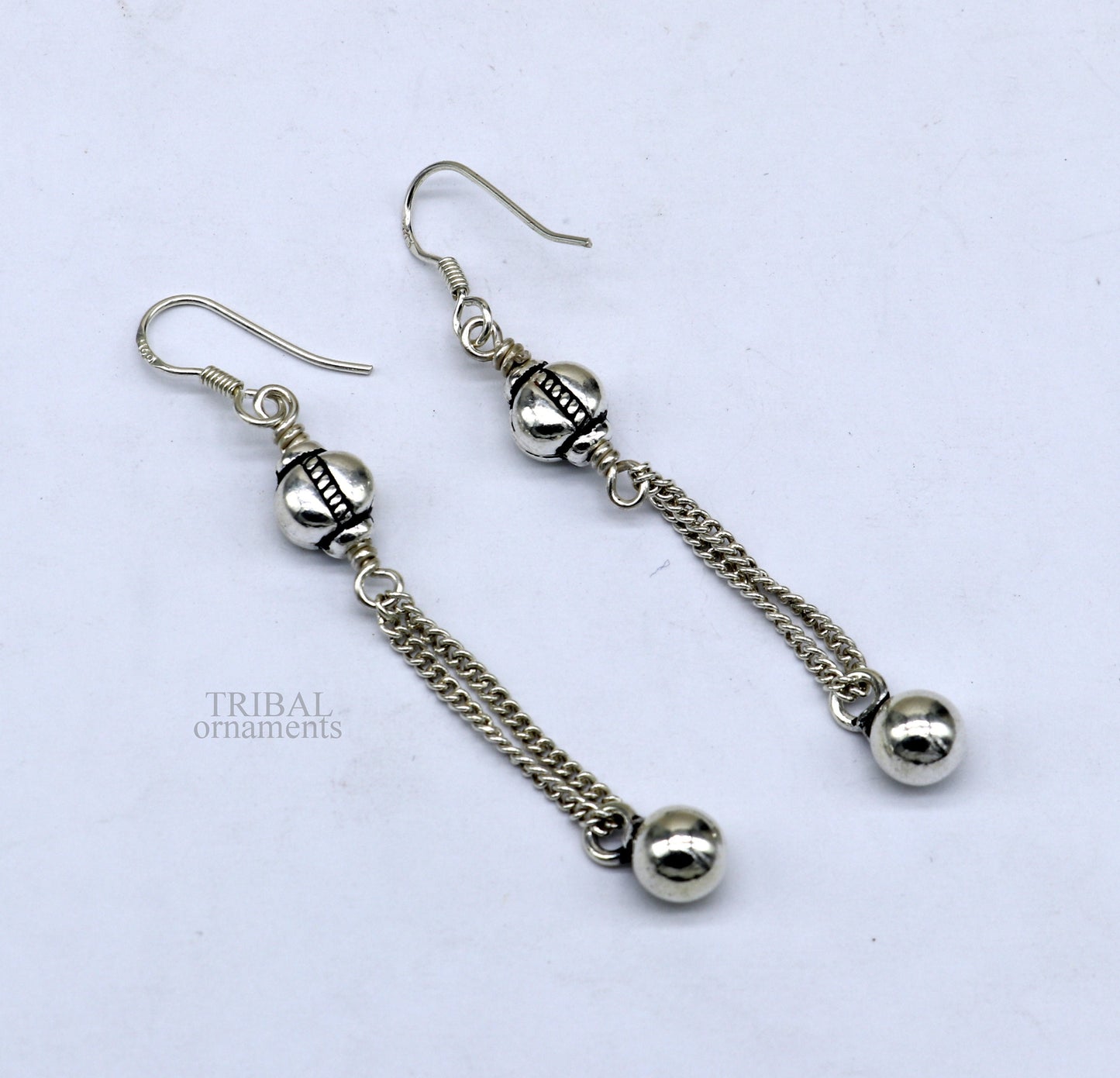 Exclusive 925 sterling silver handmade hook earrings with elegant fancy girl's hoops earring brides jewelry from india ear1085 - TRIBAL ORNAMENTS