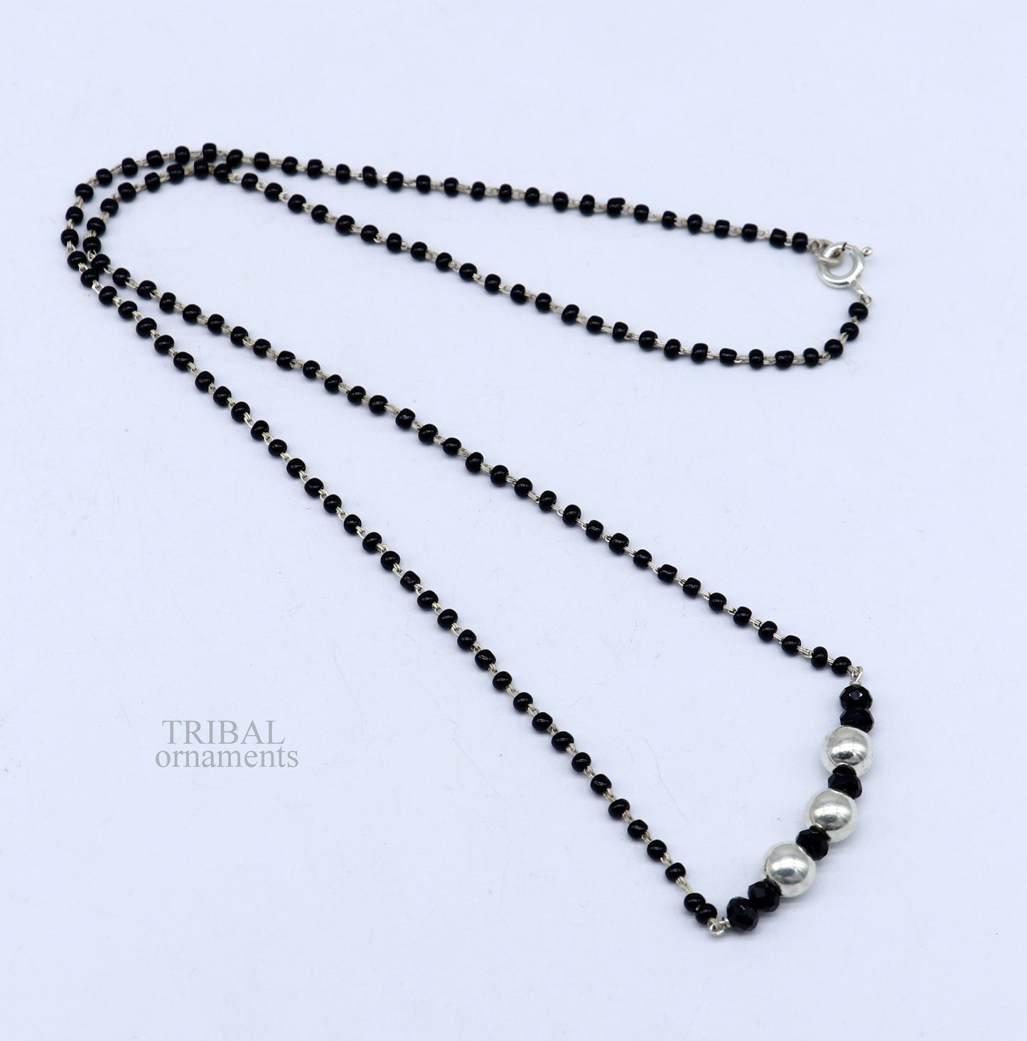 Elegant 925 sterling silver black beads chain necklace, gorgeous small silver bead design pendant, Mangalsutra chain beaded necklace set325 - TRIBAL ORNAMENTS