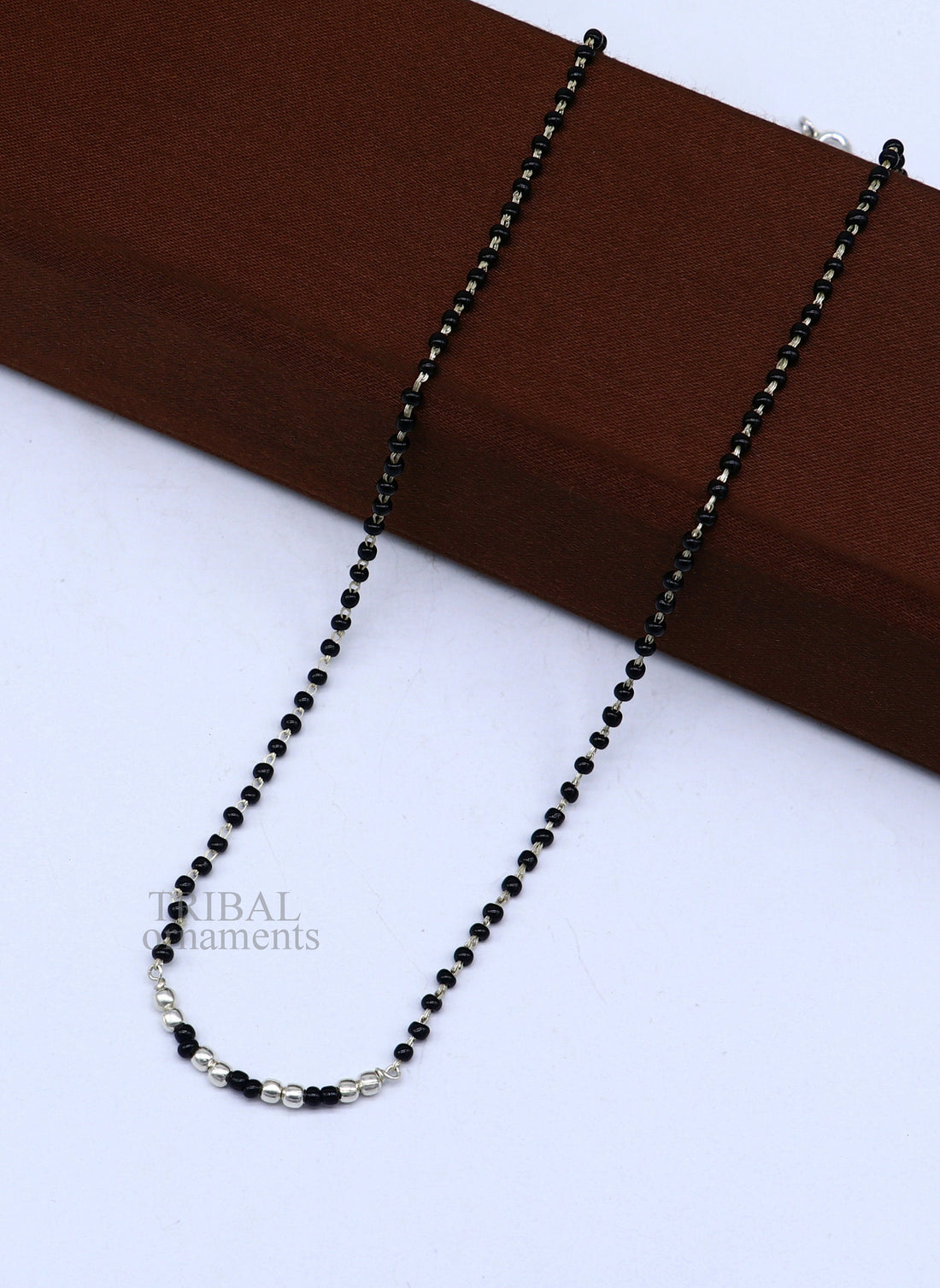 Elegant 925 sterling silver black beads chain necklace, gorgeous small stone design pendant, Mangalsutra chain beaded necklace set327 - TRIBAL ORNAMENTS