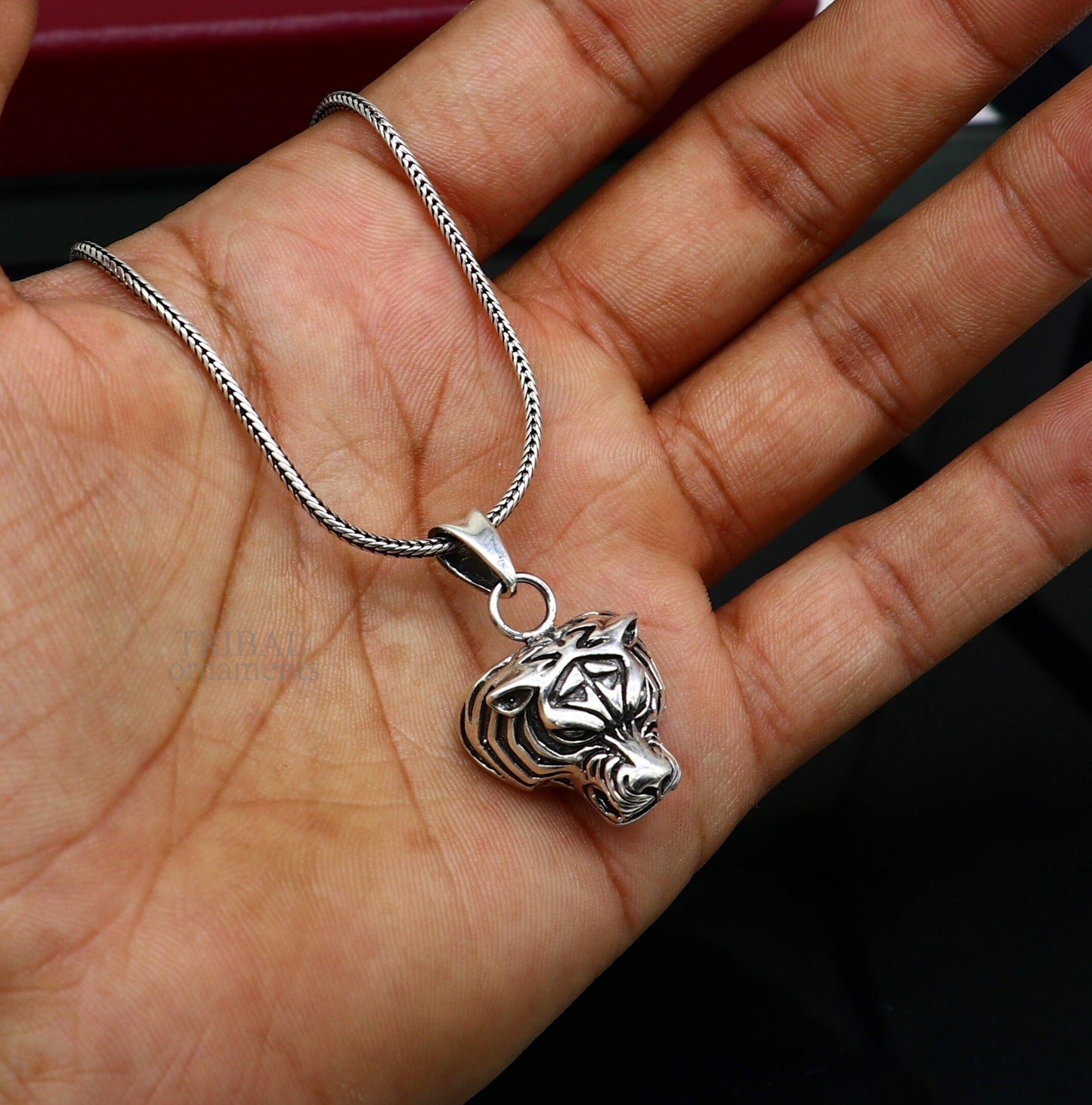 Elegant divine 925 sterling silver handmade tiger face design pendant solid pendant, best unisex gifting jewelry from india ssp1458 - TRIBAL ORNAMENTS