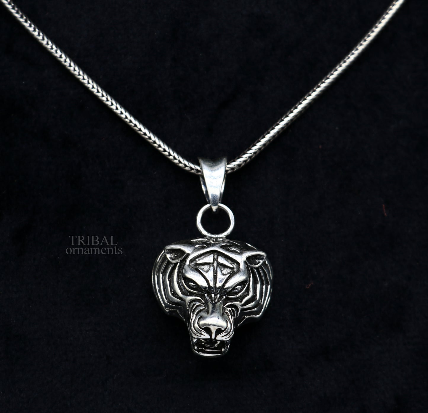 Elegant divine 925 sterling silver handmade tiger face design pendant solid pendant, best unisex gifting jewelry from india ssp1458 - TRIBAL ORNAMENTS