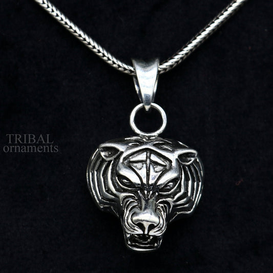 Elegant divine 925 sterling silver handmade tiger face design pendant solid pendant, best unisex gifting jewelry from india ssp1458 - TRIBAL ORNAMENTS