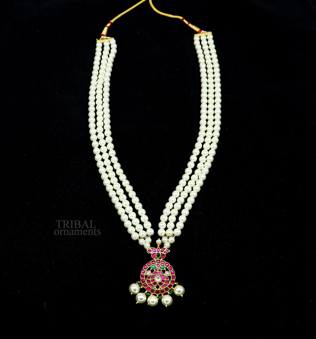 Gold polished over 92.5 sterling silver kundan jadau necklace, customized work pearls necklace brides ethnic belly dance jewelry set330 - TRIBAL ORNAMENTS