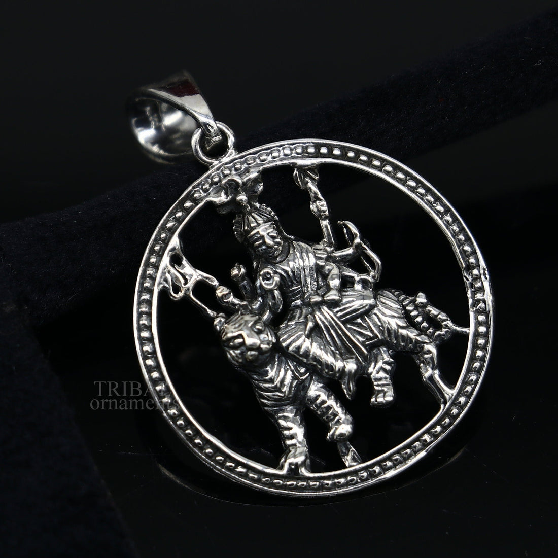 Divine 925 sterling silver Goddess bhawani/ Durga mataji with lion pendant, amazing unisex pendant locket goddess tribal jewelry ssp1560 - TRIBAL ORNAMENTS