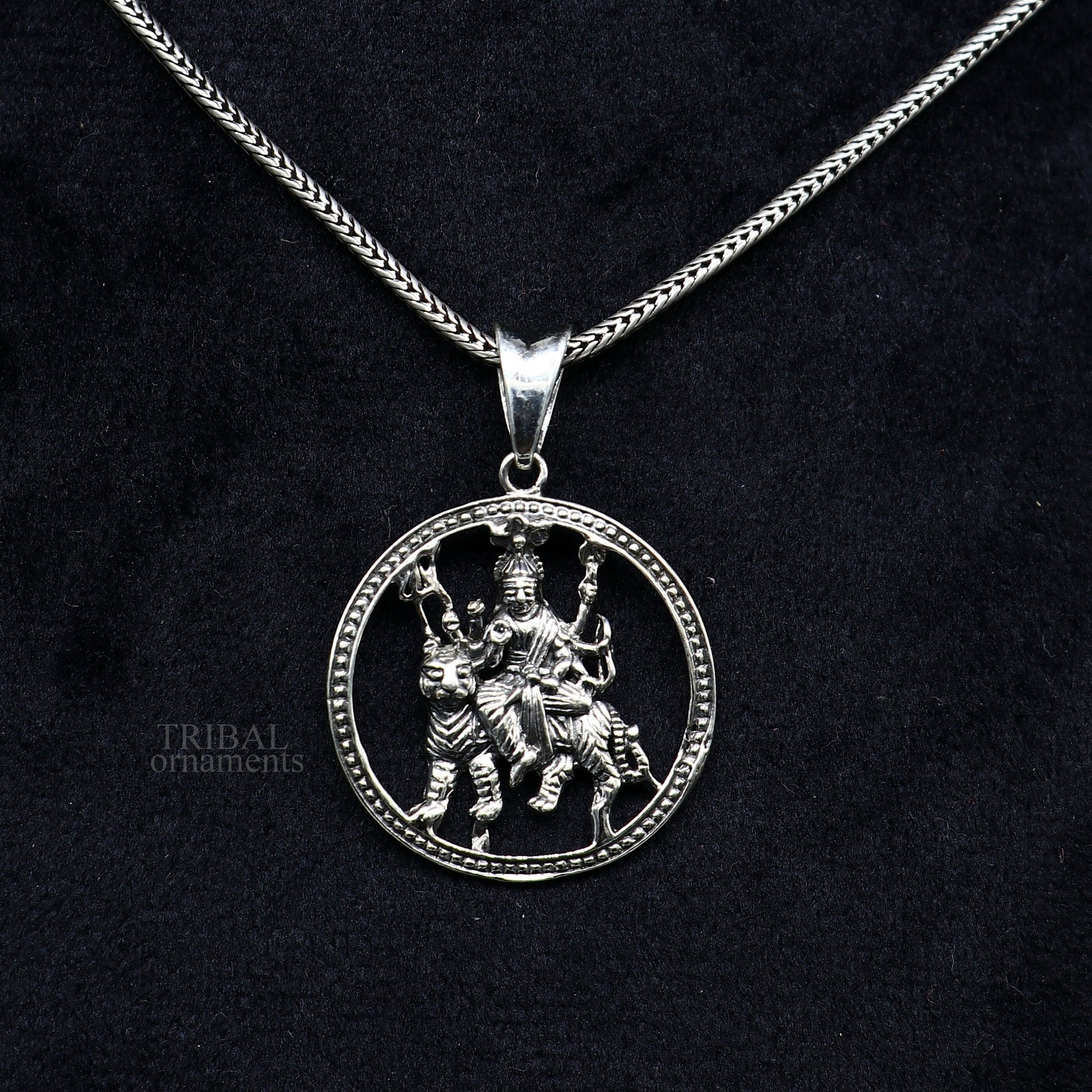 Divine 925 sterling silver Goddess bhawani/ Durga mataji with lion pendant, amazing unisex pendant locket goddess tribal jewelry ssp1560 - TRIBAL ORNAMENTS