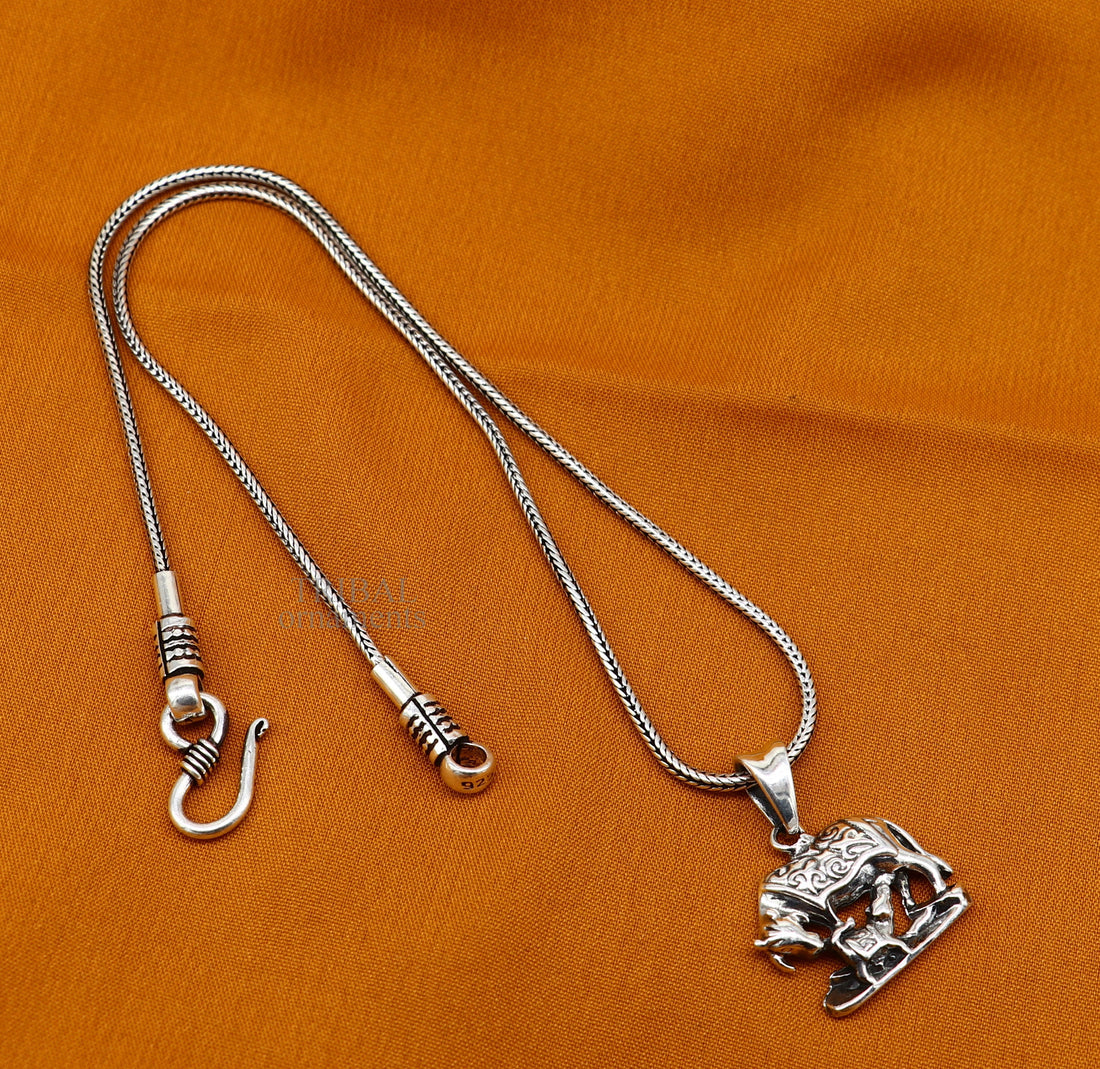 925 sterling silver handmade elegant divine kamdhenu cow with calf pendant, amazing cow and calf pendant attractive pendant ssp1568 - TRIBAL ORNAMENTS